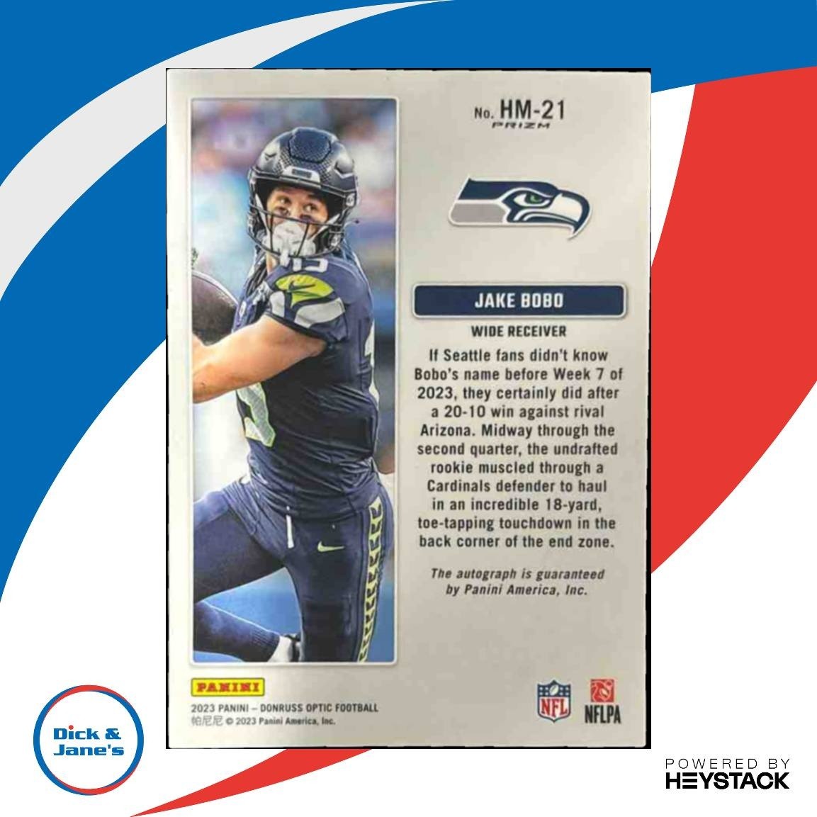2023 Panini Donruss Optic Jake Bobo Hash Marks #HM-21 Auto RC Seattle Seahawks - Sports Cards