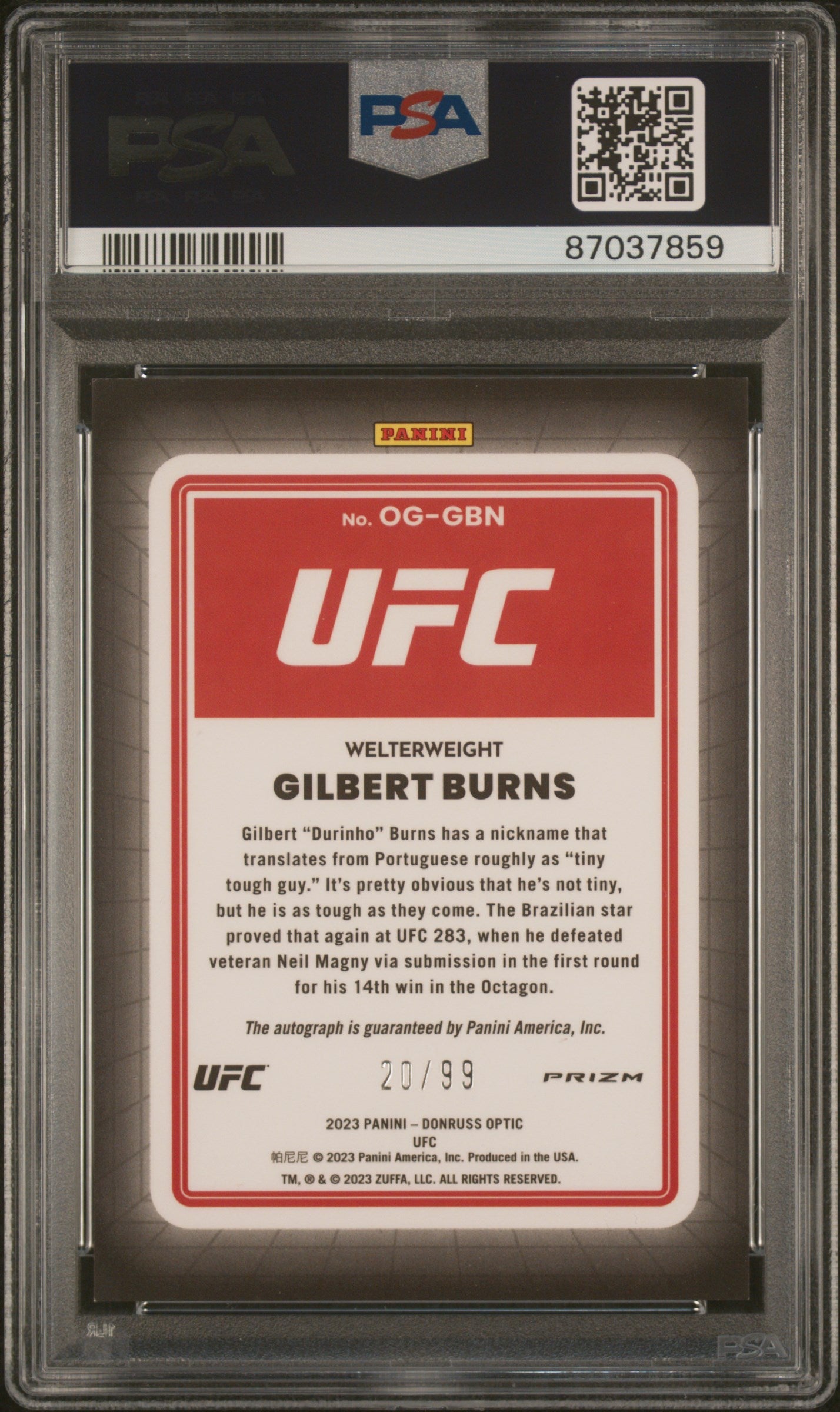 2023 Panini Donruss Optic UFC Opti-Graphs Gilbert Burns Blue #OGGBN PSA 9 - Graded Sports Cards