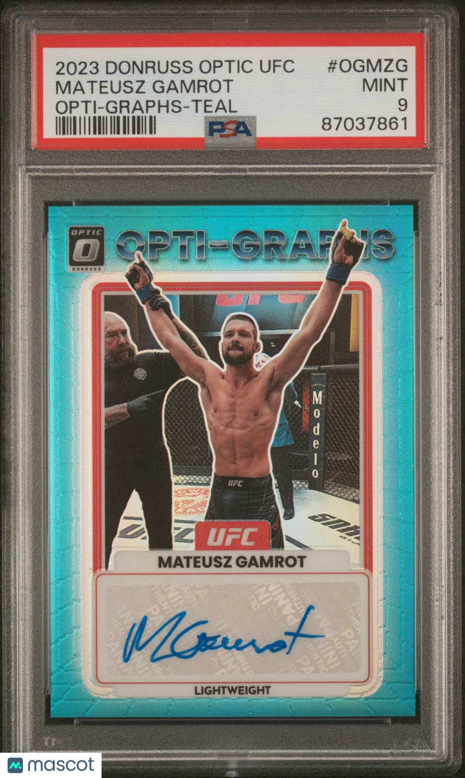 2023 Panini Donruss Optic UFC Opti-Graphs Mateusz Gamrot Teal #OGMZG PSA 9 AUTO - Graded Sports Cards