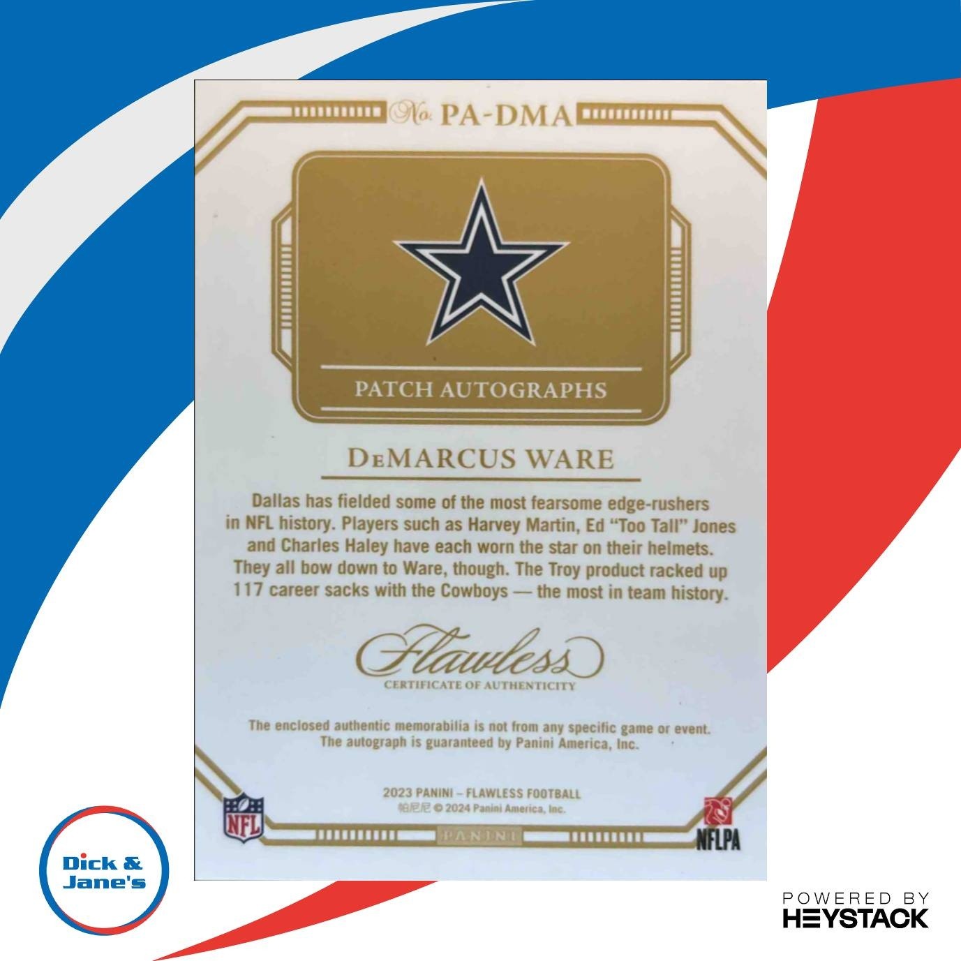 2023 Panini Flawless DeMarcus Ware Patch Auto Bronze 4/6 MEM Dallas Cowboys - Sports Cards