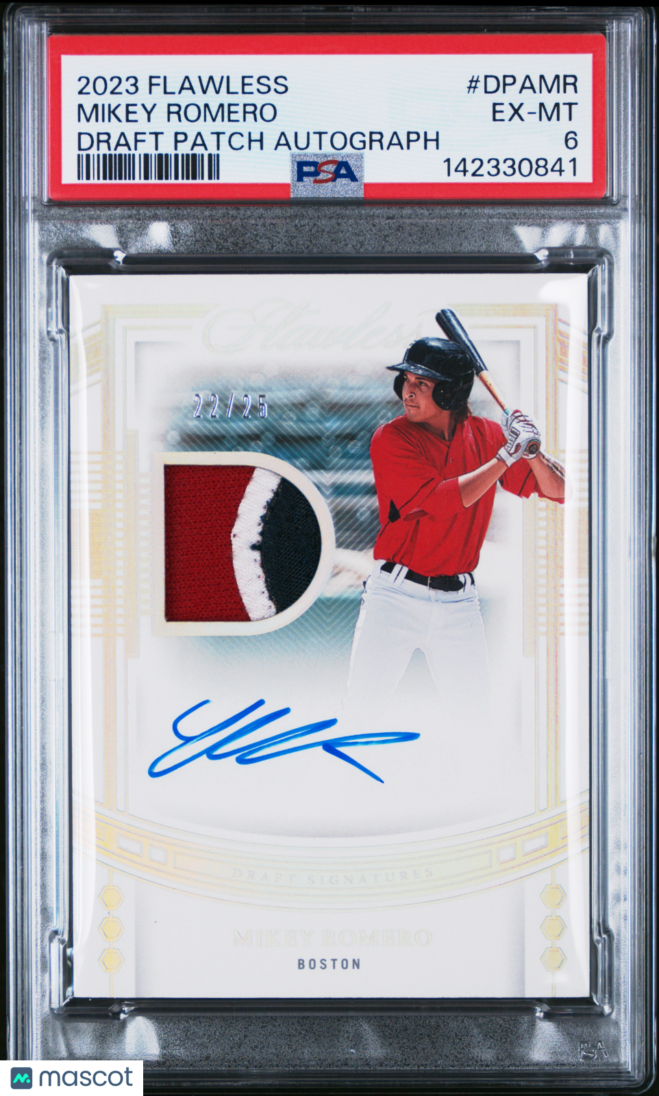 2023 Panini Flawless Draft Patch Autographs Mikey Romero 22/25 #DPAMR PSA 6 - Graded Sports Cards
