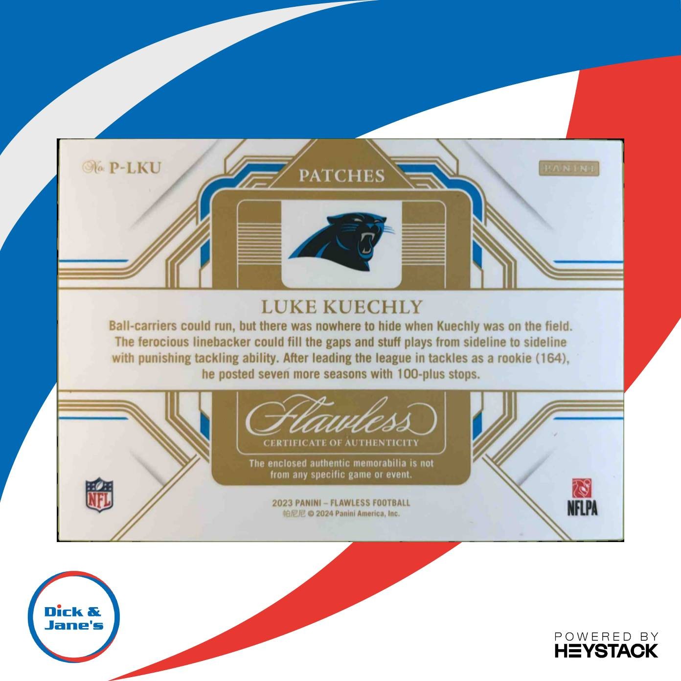 2023 Panini Flawless Luke Kuechly Patches Platinum 1/1 Nike NFL Laundry Tag - Sports Cards