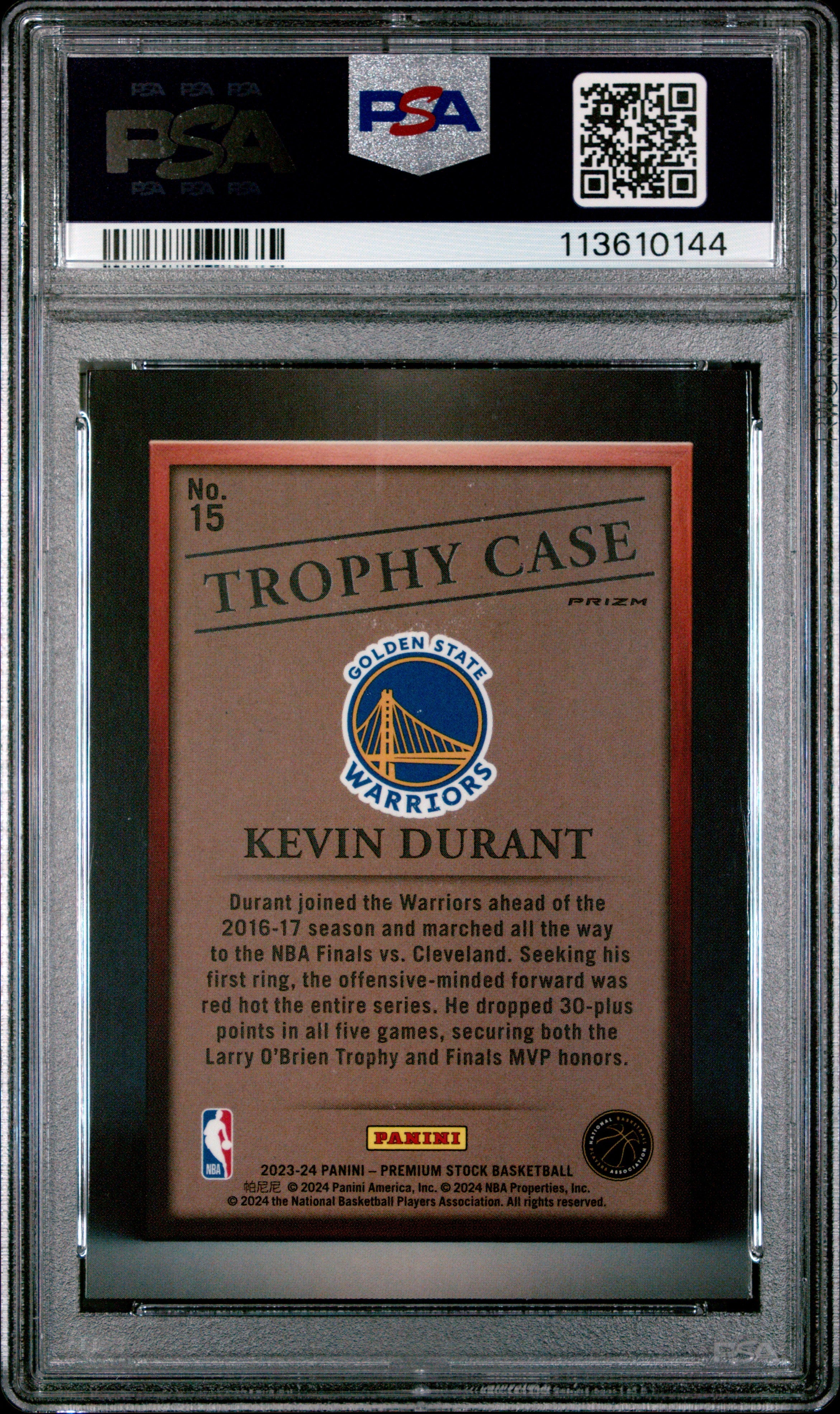 2023 Panini Hoops Premium Stock Trophy Case Kevin Durant #15 PSA 9 MINT Graded Sports Cards