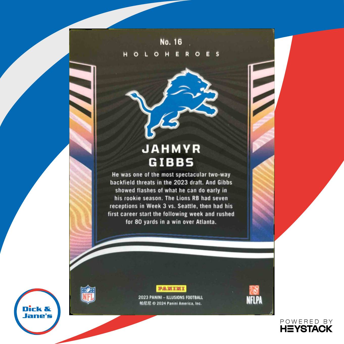 2023 Panini Illusions Jahmyr Gibbs HoloHeroes Rookie #16 RC Detroit Lions - Sports Cards