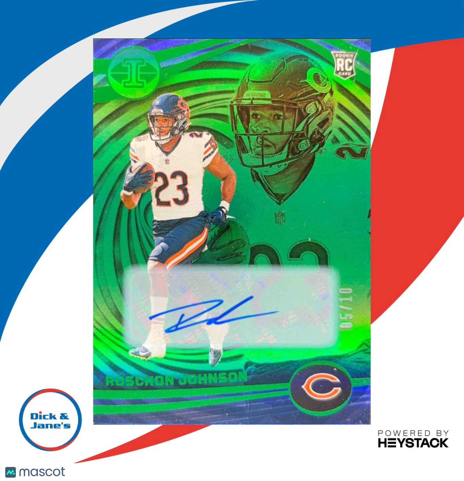 2023 Panini Illusions Roschon Johnson Green Trophy Collection 1/10 RC Chicago - Sports Cards