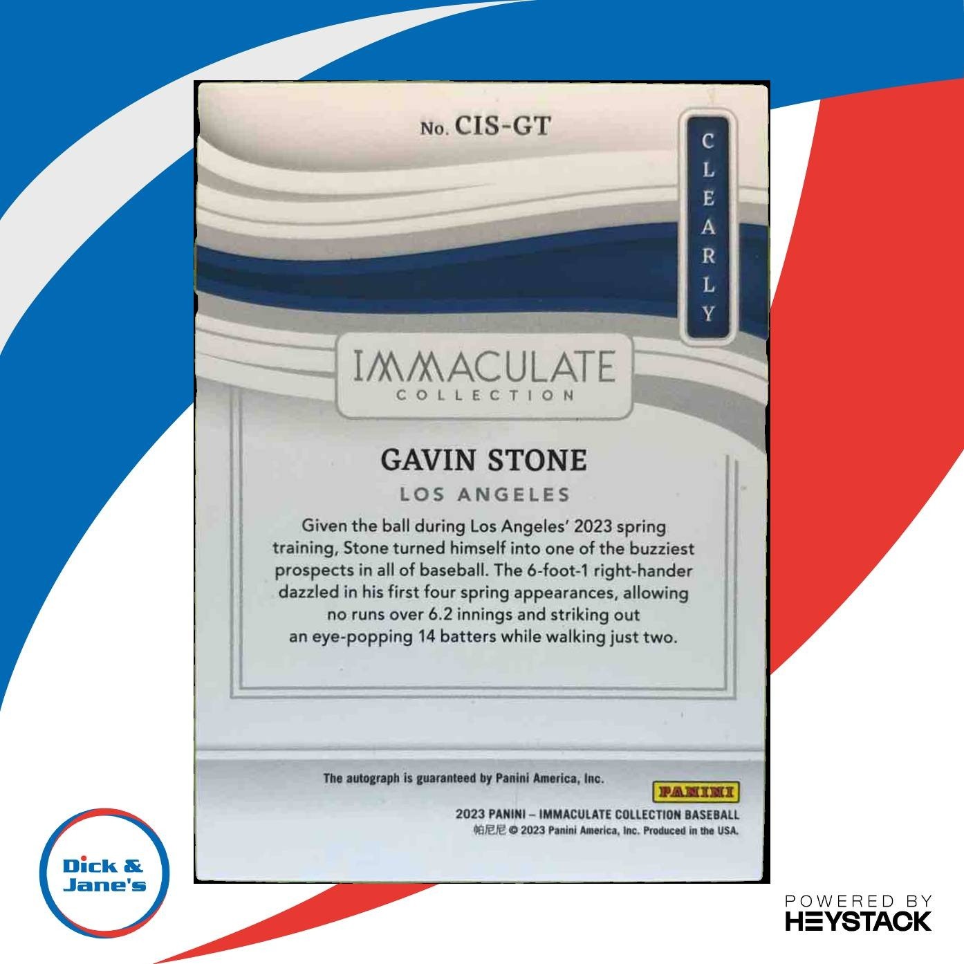 2023 Panini Immaculate Collection Gavin Stone Signatures Red /35 RC Dodgers - Sports Cards