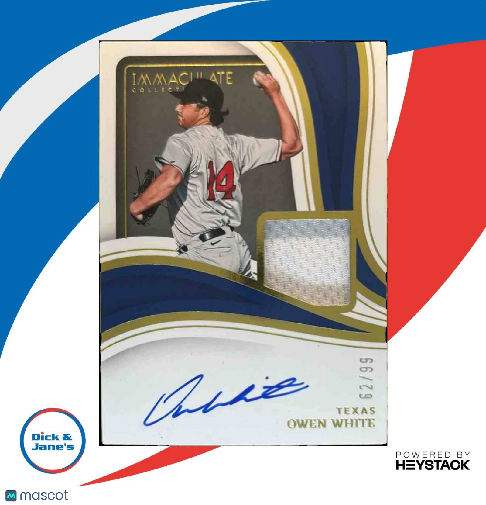 2023 Panini Immaculate Collection Owen White Material Auto /99 MEM Texas Rangers - Sports Cards