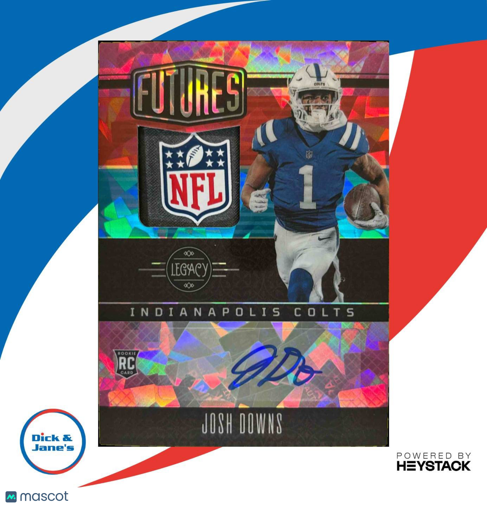 2023 Panini Legacy Josh Downs Futures Patch Auto Diamond 1/5 MEM RC Colts - Sports Cards