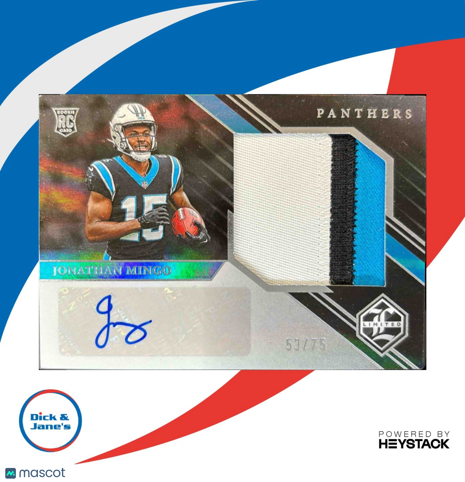 2023 Panini Limited Jonathan Mingo Silver Spotlight 53/75 Auto Panthers Rookie - Sports Cards
