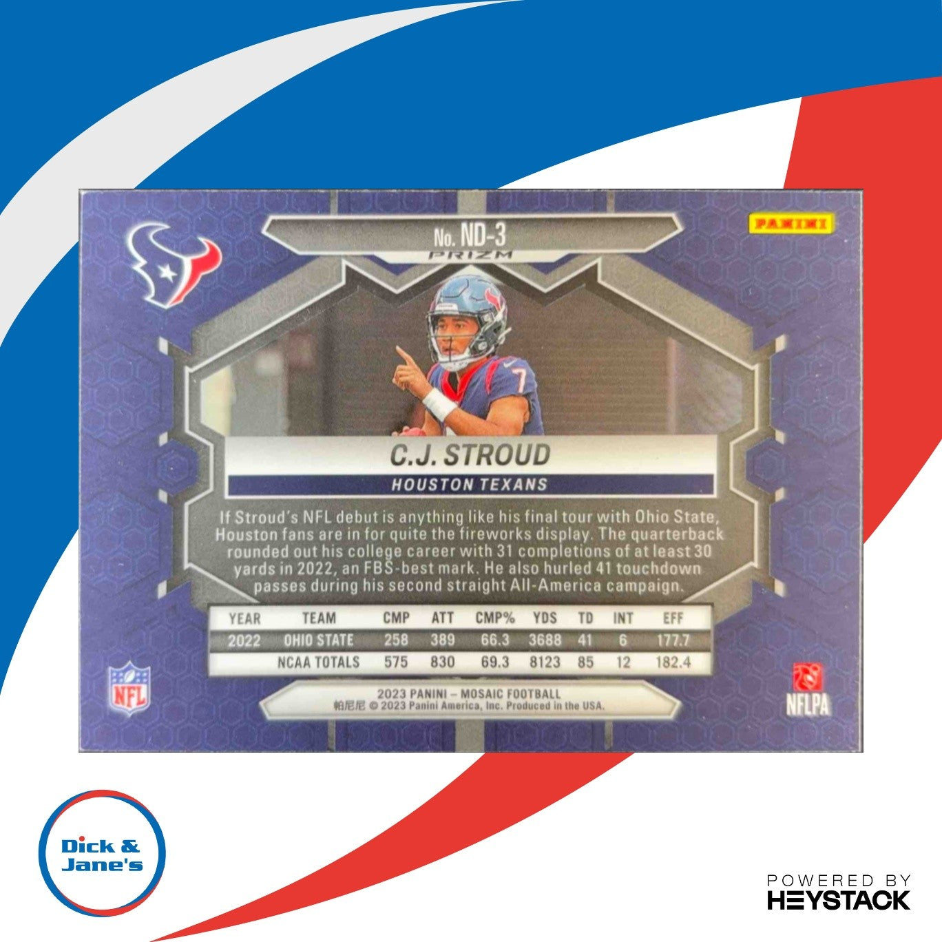 2023 Panini Mosaic C.J. Stroud Reactive Blue #ND-3 RC NFL Debut Houston Texans - Sports Cards