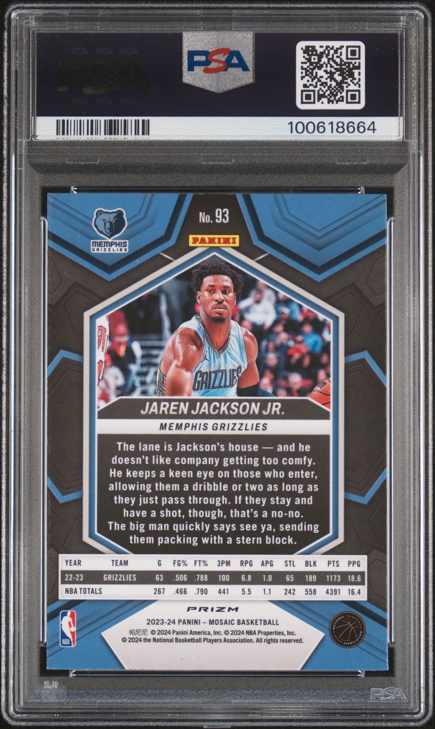 2023 Panini Mosaic Jaren Jackson Jr. White Sparkle #93 PSA 10 Memphis Grizzlies - Graded Sports Cards