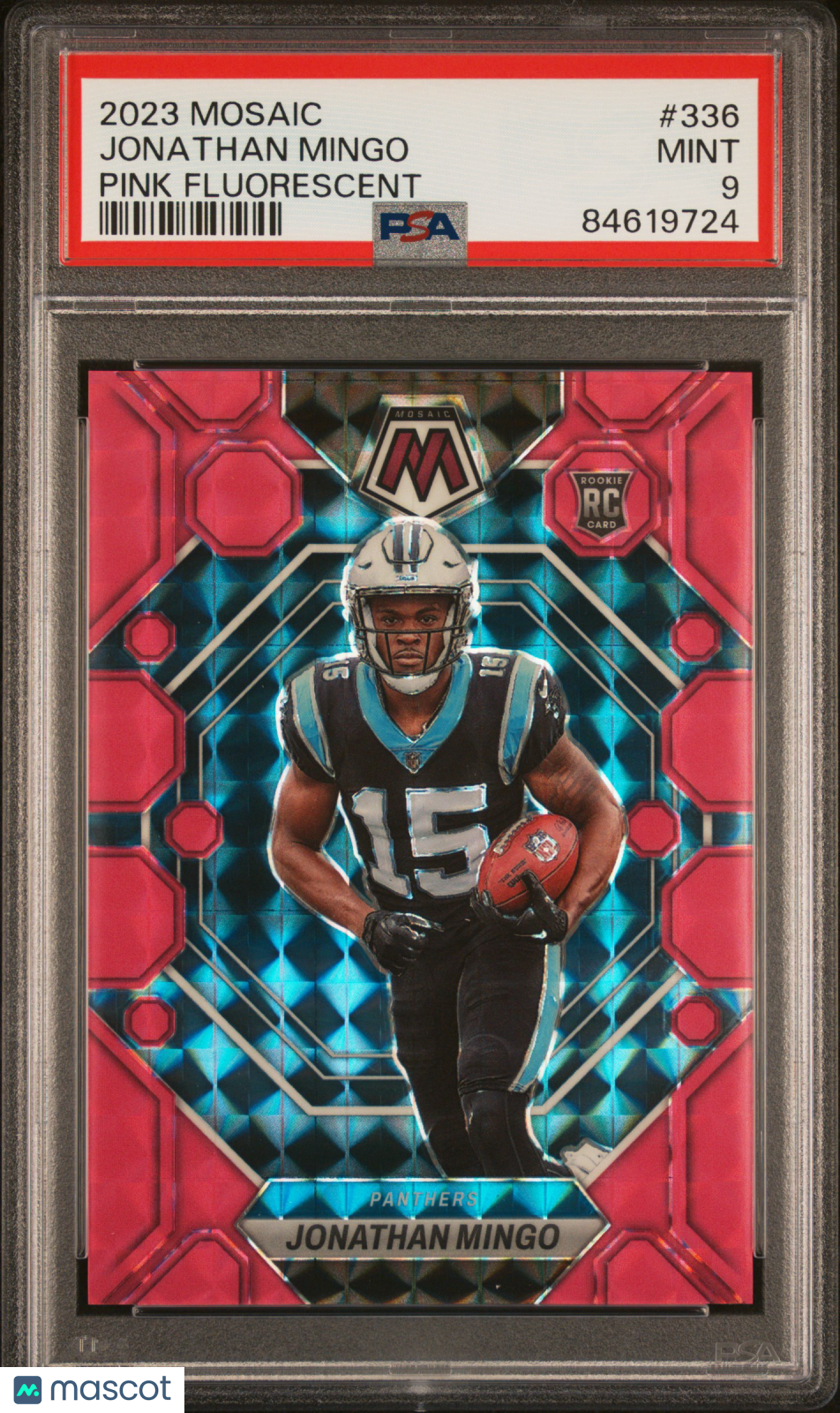 2023 Panini Mosaic Jonathan Mingo Pink Fluorescent /10 #336 PSA 9 - Graded Sports Cards