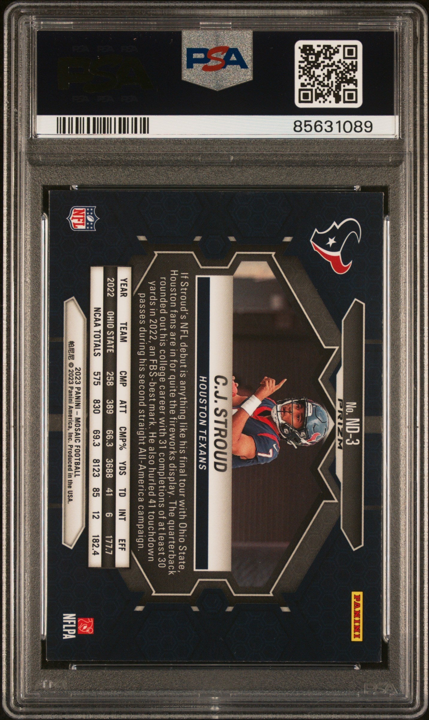 2023 Panini Mosaic NFL Debut CJ Stroud Camo Red Rookie #ND3 PSA 9 Houston Texans - Graded Sports Cards