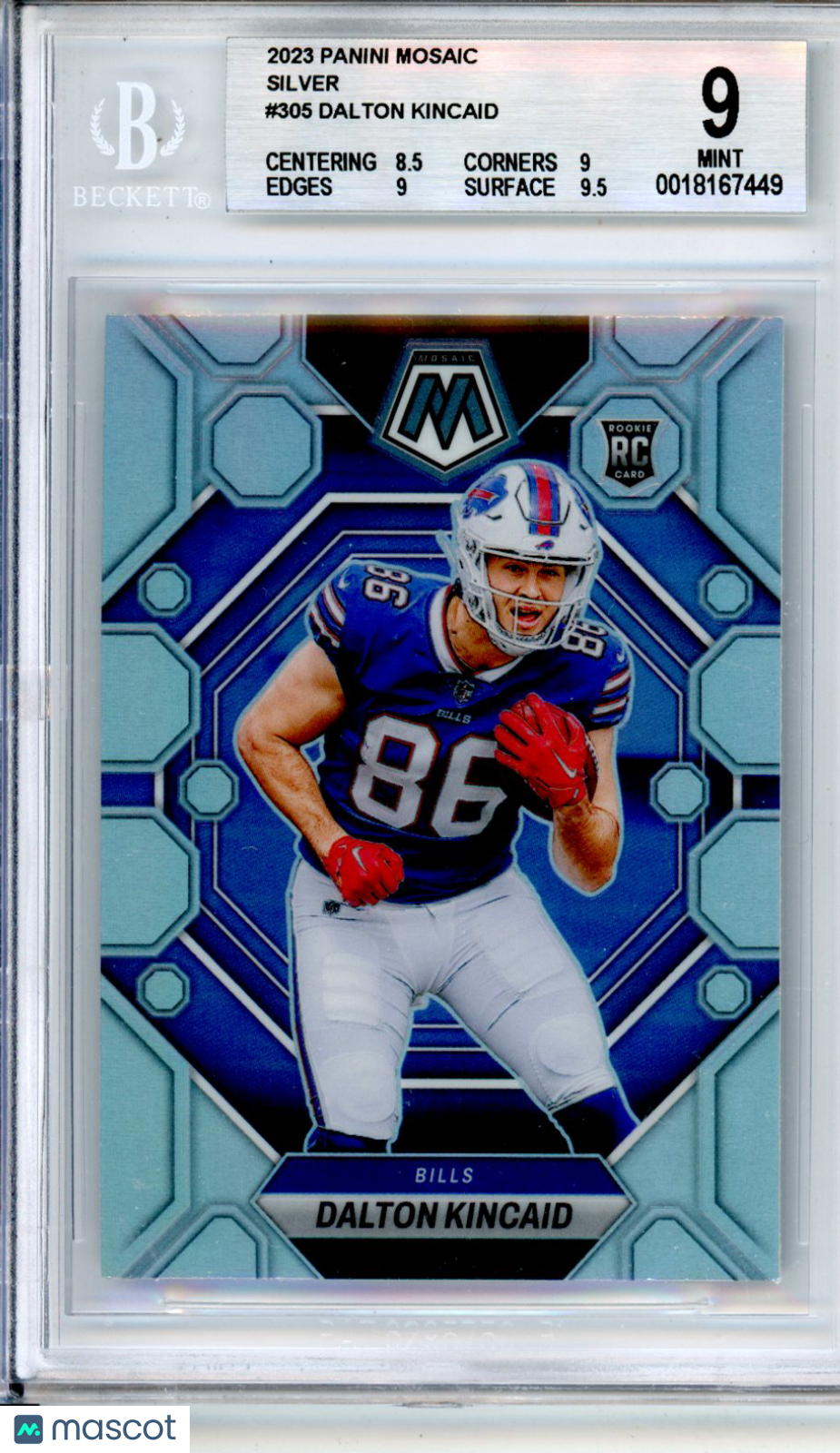 2023 Panini Mosaic Silver Holo Dalton Kincaid Rookie BGS 9 MINT Buffalo Bills - Graded Sports Cards