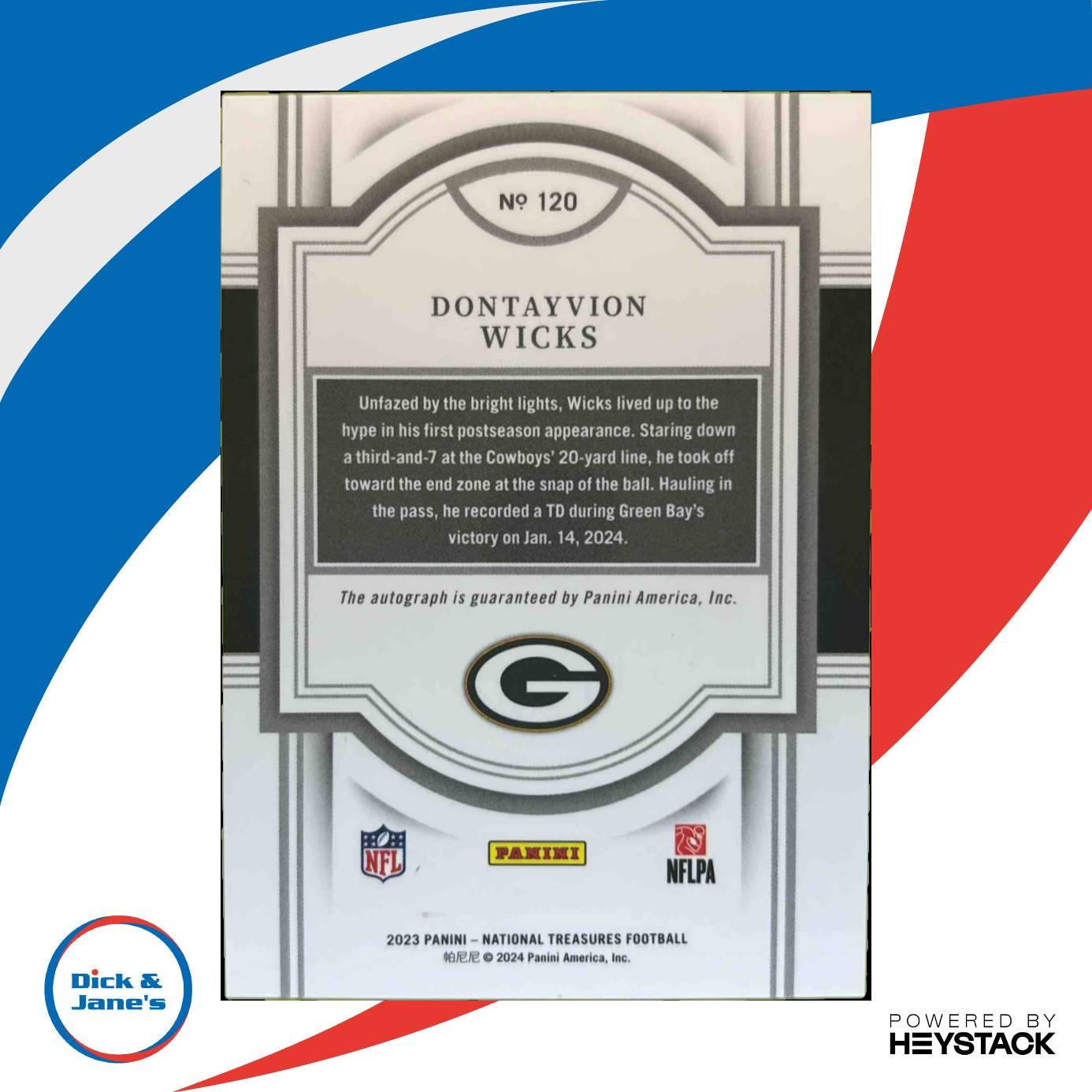 2023 Panini National Treasures Dontayvion Wicks /99 #120 Auto RC Packers - Sports Cards