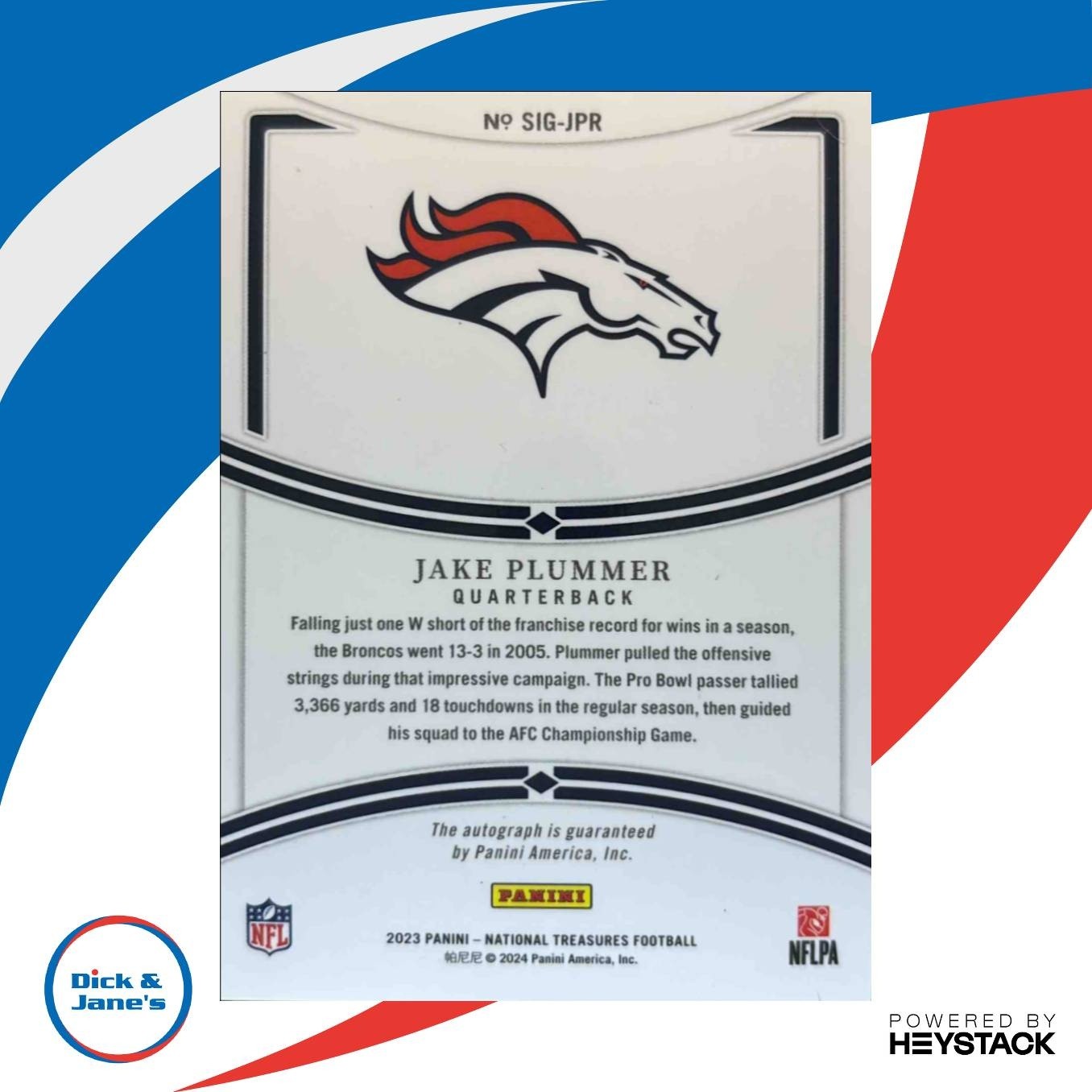 2023 Panini National Treasures Jake Plummer Signatures Gold 34/49 Broncos - Sports Cards