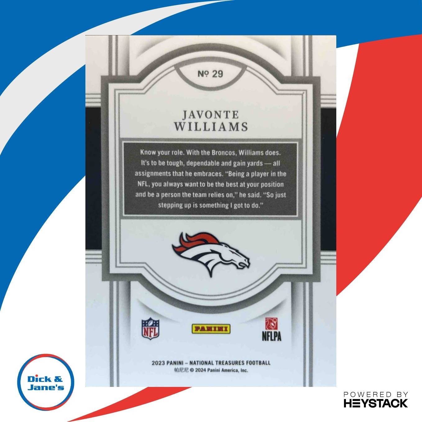 2023 Panini National Treasures Javonte Williams 20/99 #29 Denver Broncos - Sports Cards