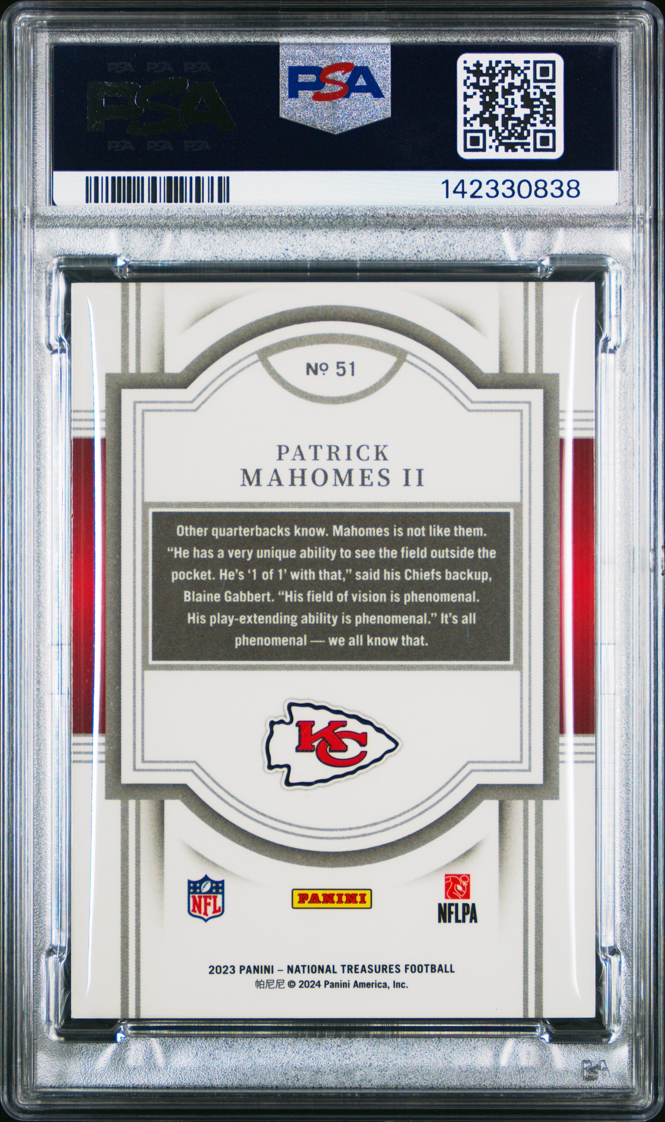 2023 Panini National Treasures Patrick Mahomes II 51/99 #51 PSA 10 GEM MINT - Graded Sports Cards