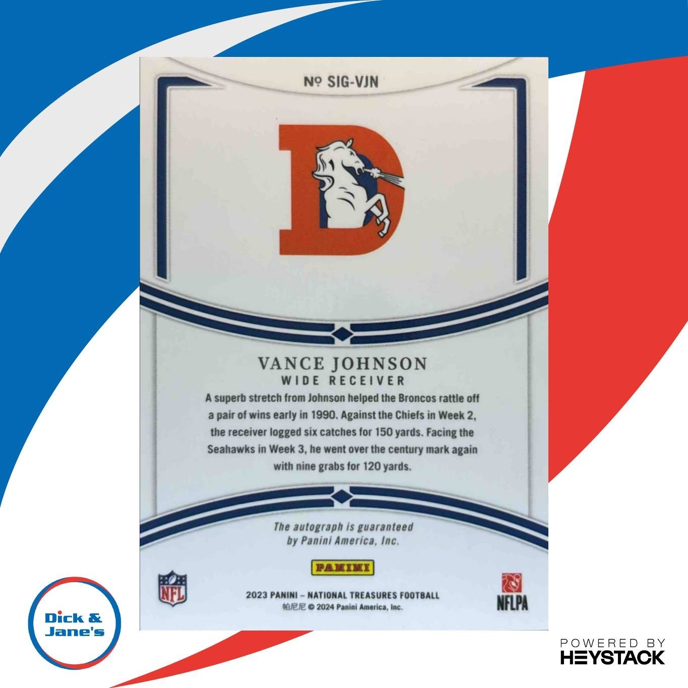 2023 Panini National Treasures Vance Johnson Signatures /99 Auto Denver Broncos - Sports Cards