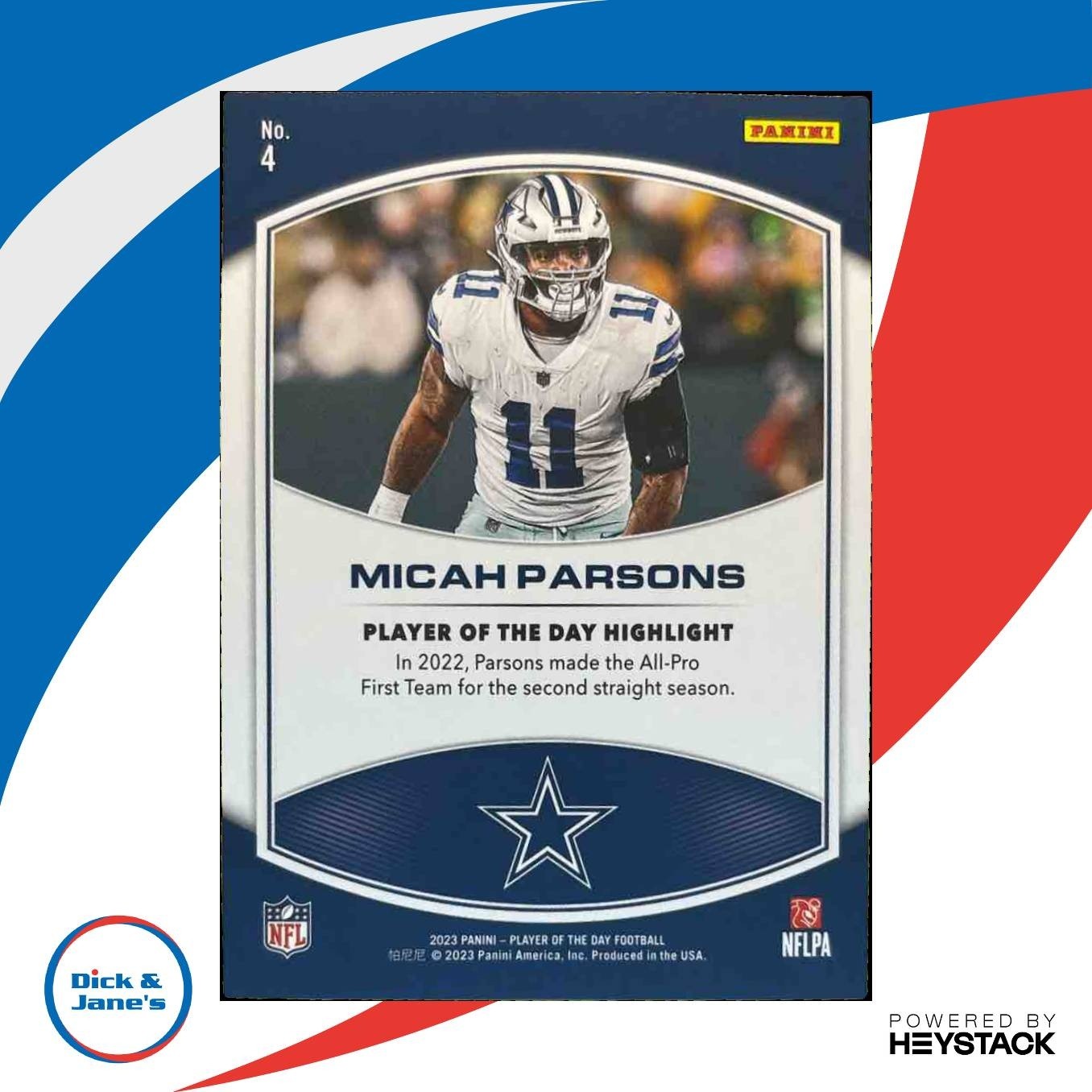 2023 Panini NFL Player of the Day Micah Parsons Red /99 #4 Dallas Cowboys - Sports Cards