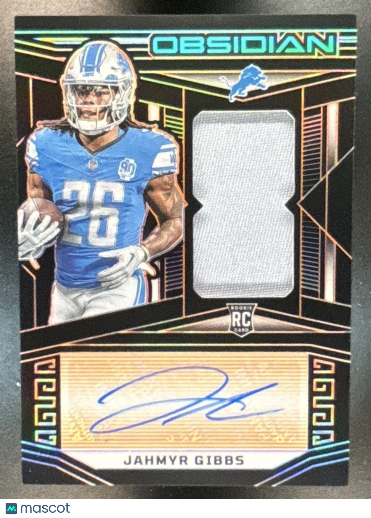 2023 Panini Obsidian Jahmyr Gibbs Patch Auto /49 #228 MEM RC Detroit Lions - Sports Cards