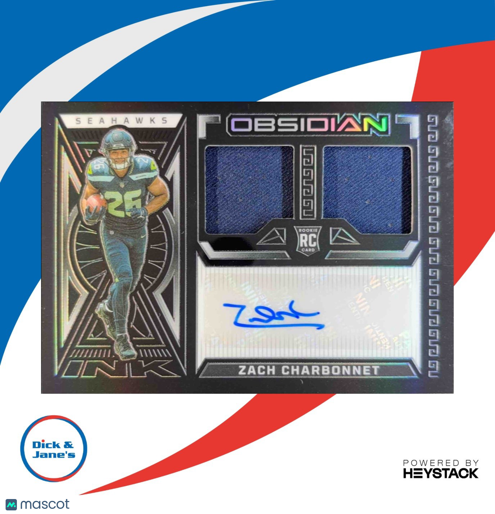 2023 Panini Obsidian Zach Charbonnet Rookie Jersey Ink 80/199 RC Auto Seahawks - Sports Cards