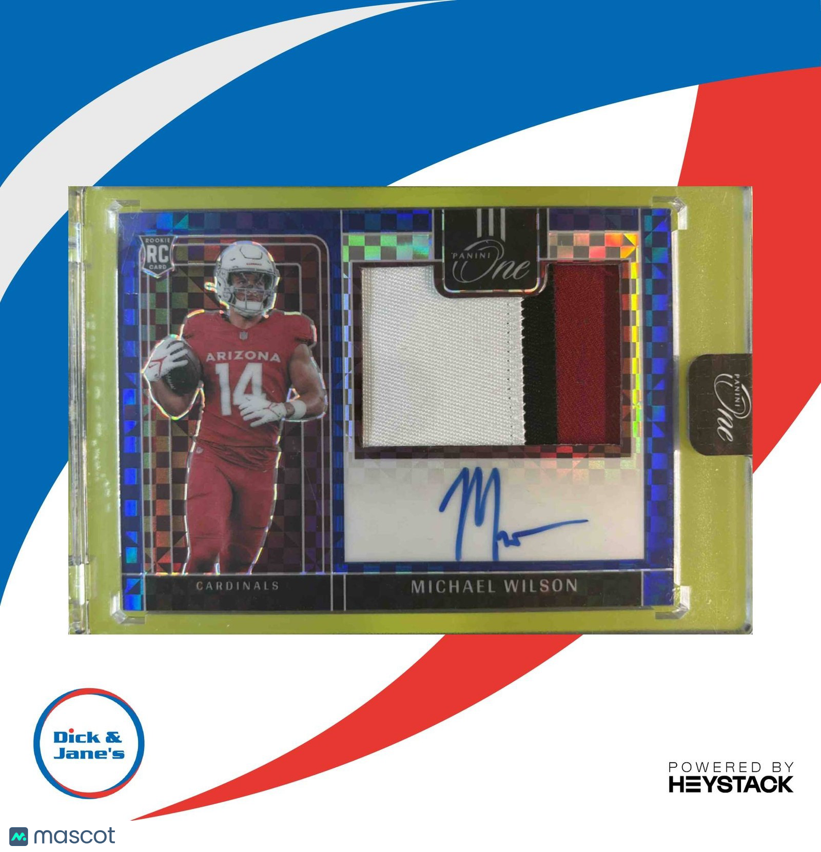 2023 Panini One Michael Wilson Blue /75 #324 Patch Auto RC Arizona Cardinals - Sports Cards