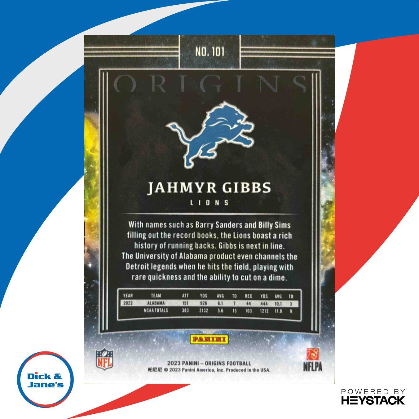 2023 Panini Origins Jahmyr Gibbs #101 RC Detroit Lions - Sports Cards