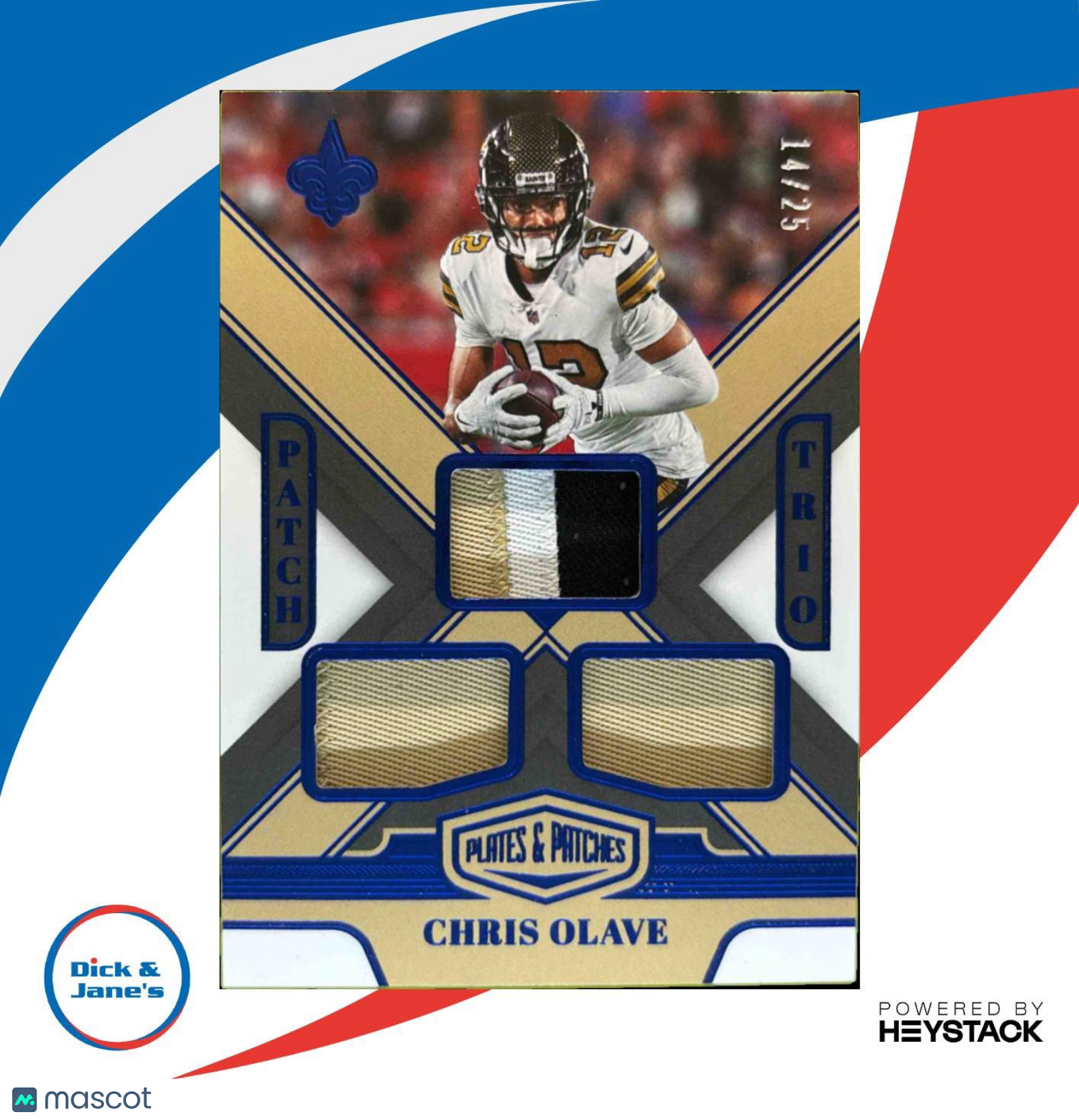 2023 Panini Plates & Patches Chris Olave Patch Trio Blue /25 New Orleans Saints - Sports Cards