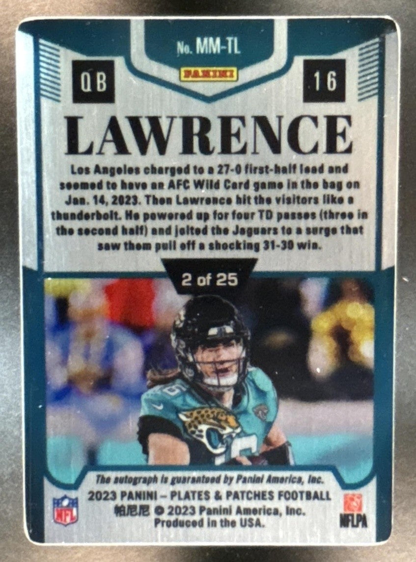 2023 Panini Plates & Patches Trevor Lawrence Mettle Moments /25 Auto Jaguars - Sports Cards