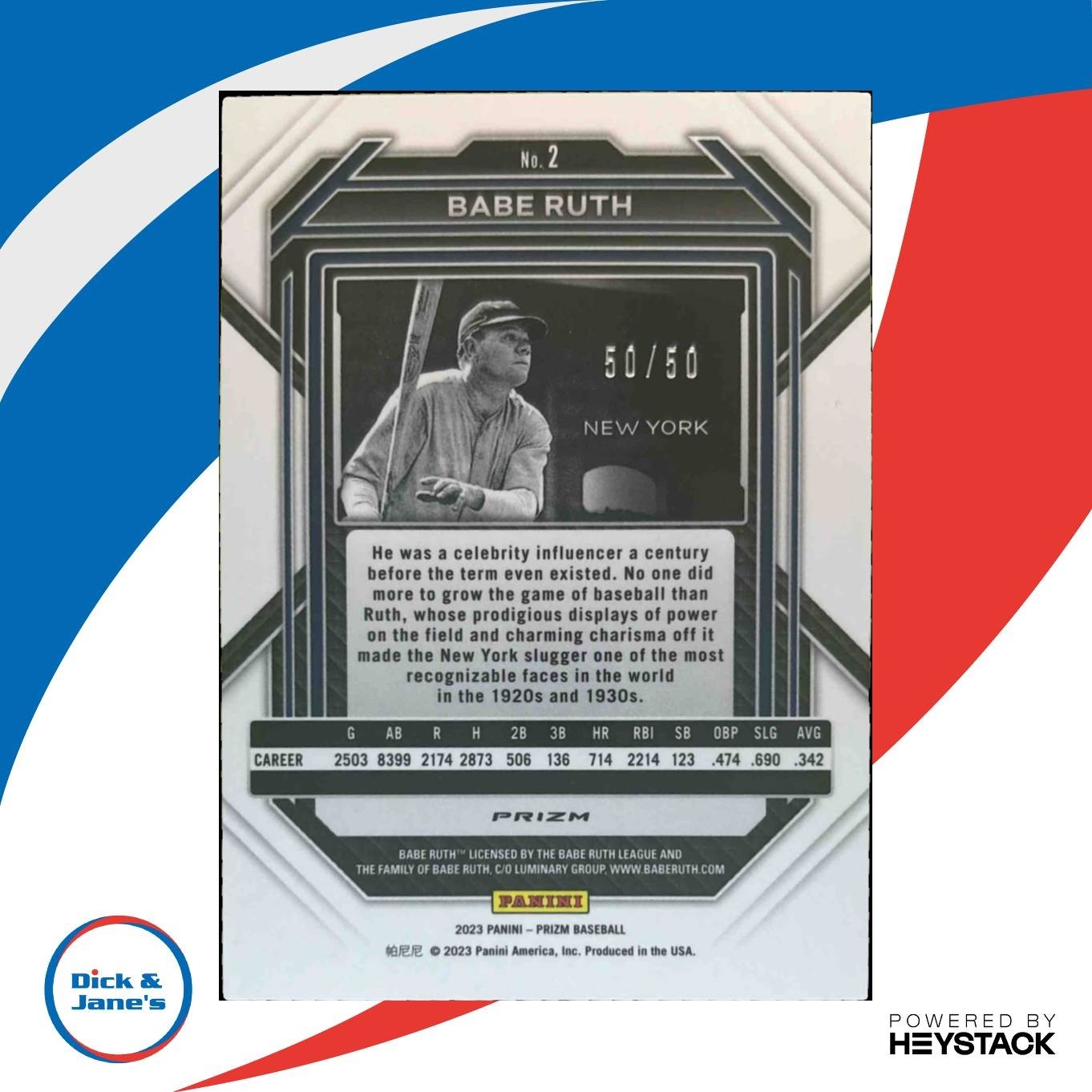 2023 Panini Prizm Babe Ruth Orange Wave 50/50 #2 New York Yankees - Sports Cards