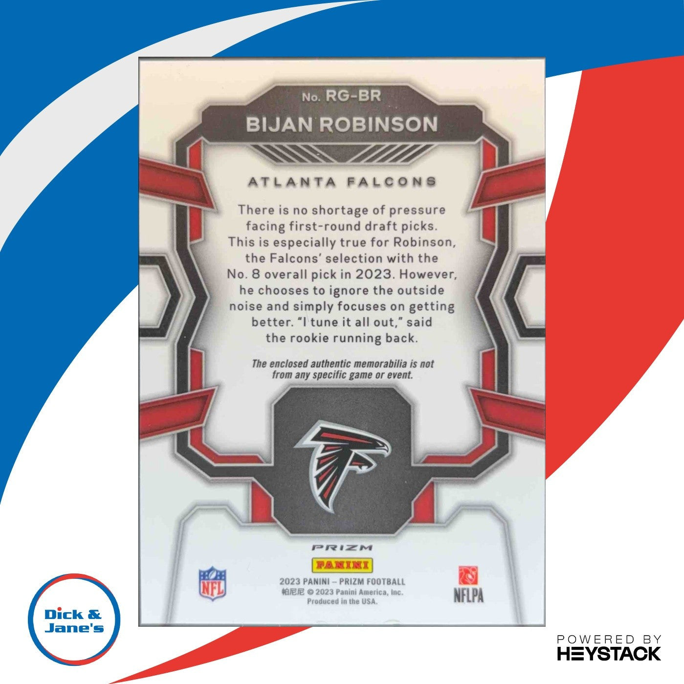 2023 Panini Prizm Bijan Robinson Rookie Gear Pink #RG-BR MEM RC Atlanta Falcons - Sports Cards