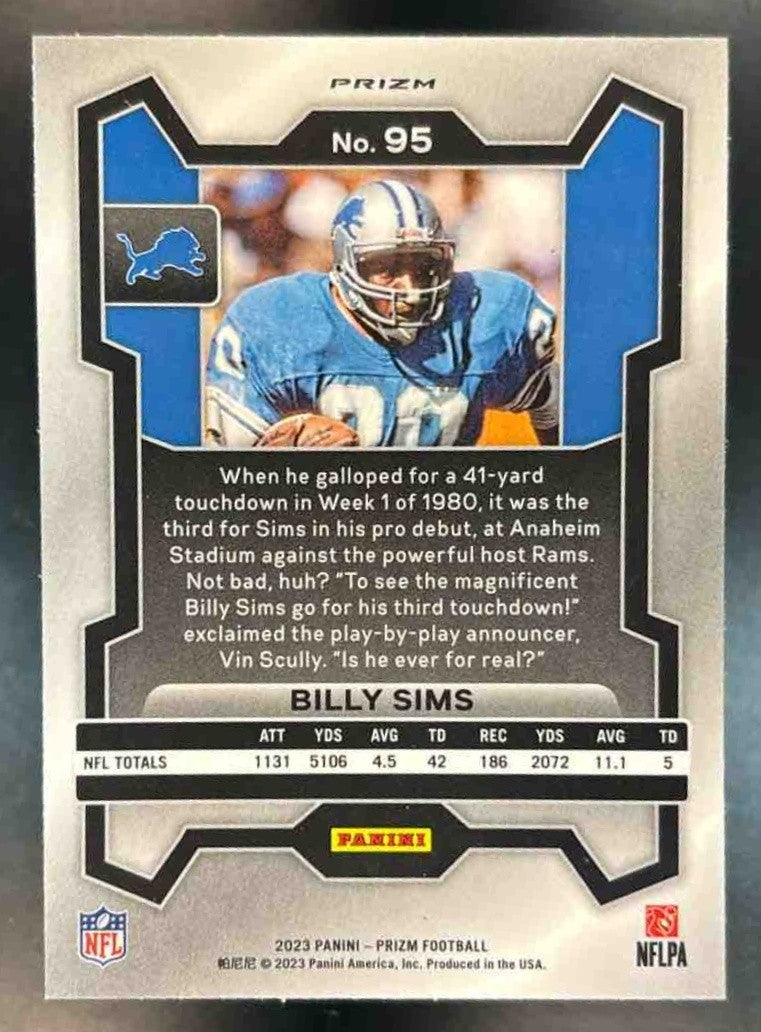 2023 Panini Prizm Billy Sims Black and White Checker #95 Detroit Lions - Sports Cards