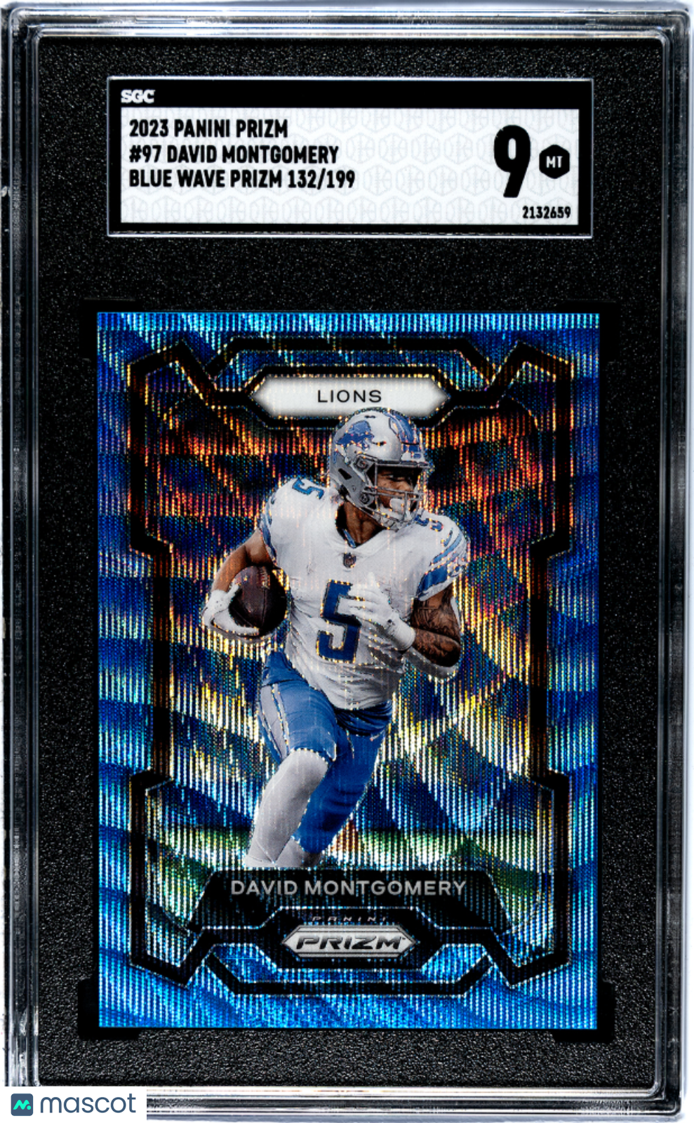 2023 Panini Prizm David Montgomery Blue Wave 132/199 #97 SGC 9 Detroit Lions - Graded Sports Cards
