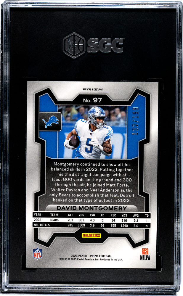 2023 Panini Prizm David Montgomery Blue Wave 132/199 #97 SGC 9 Detroit Lions - Graded Sports Cards