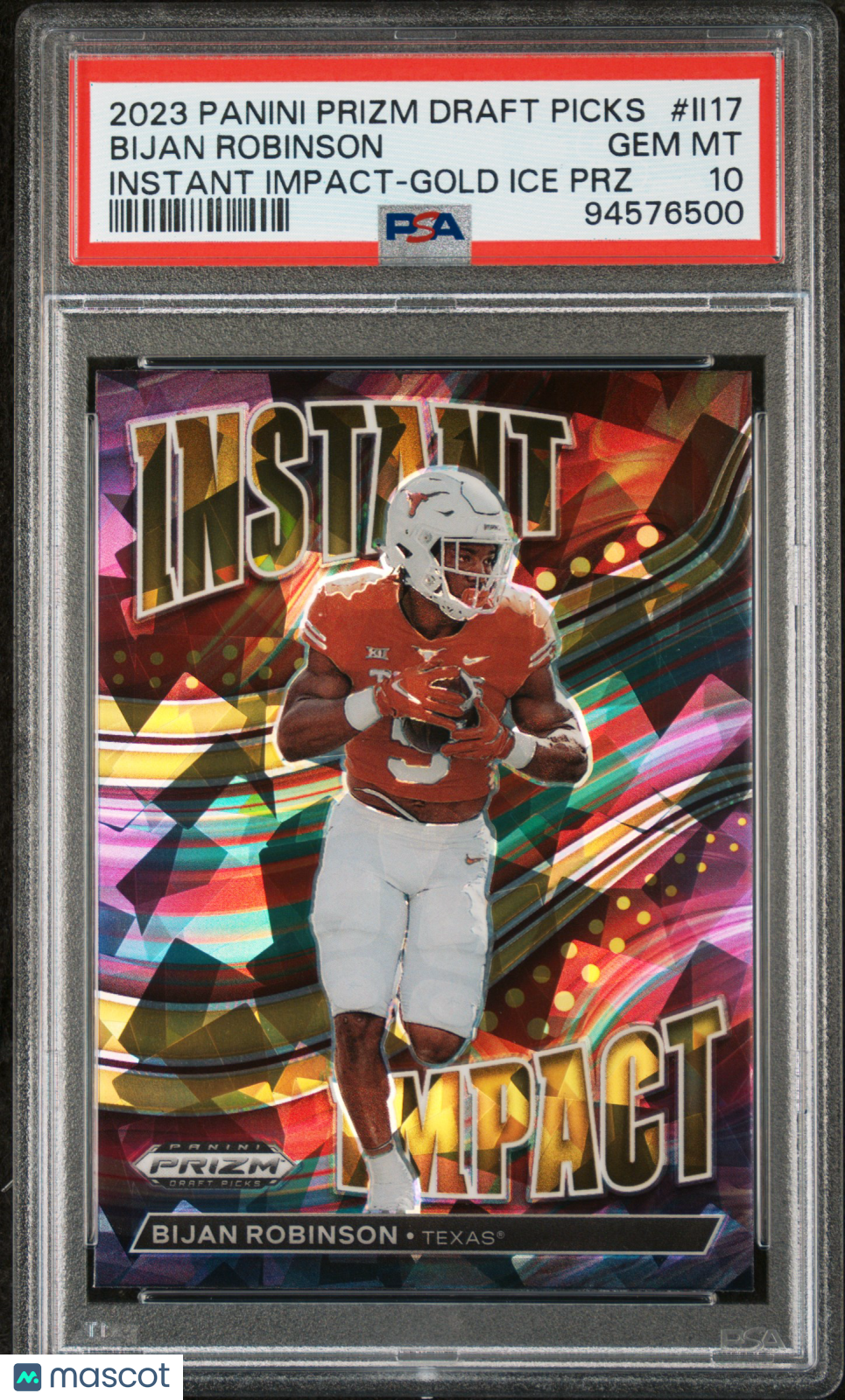 2023 Panini Prizm Draft Picks Instant Impact Bijan Robinson Gold Ice PRZ #II17 PSA 10 - Graded Sports Cards