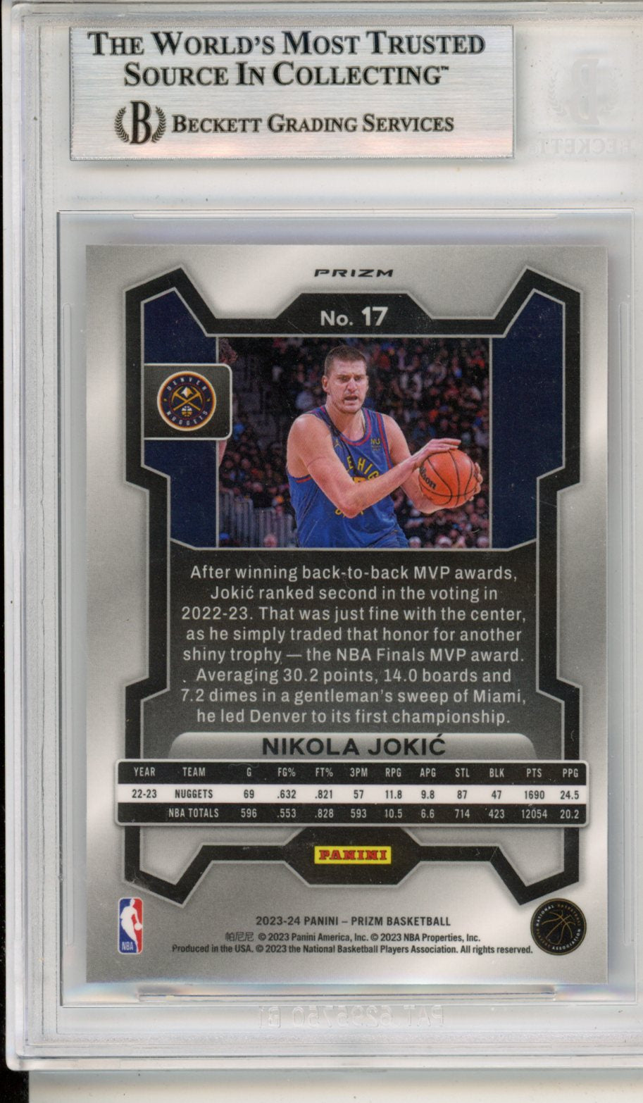 2023 Panini Prizm Nikola Jokic Red White & Blue #17 BGS 9 Denver Nuggets Graded Sports Cards