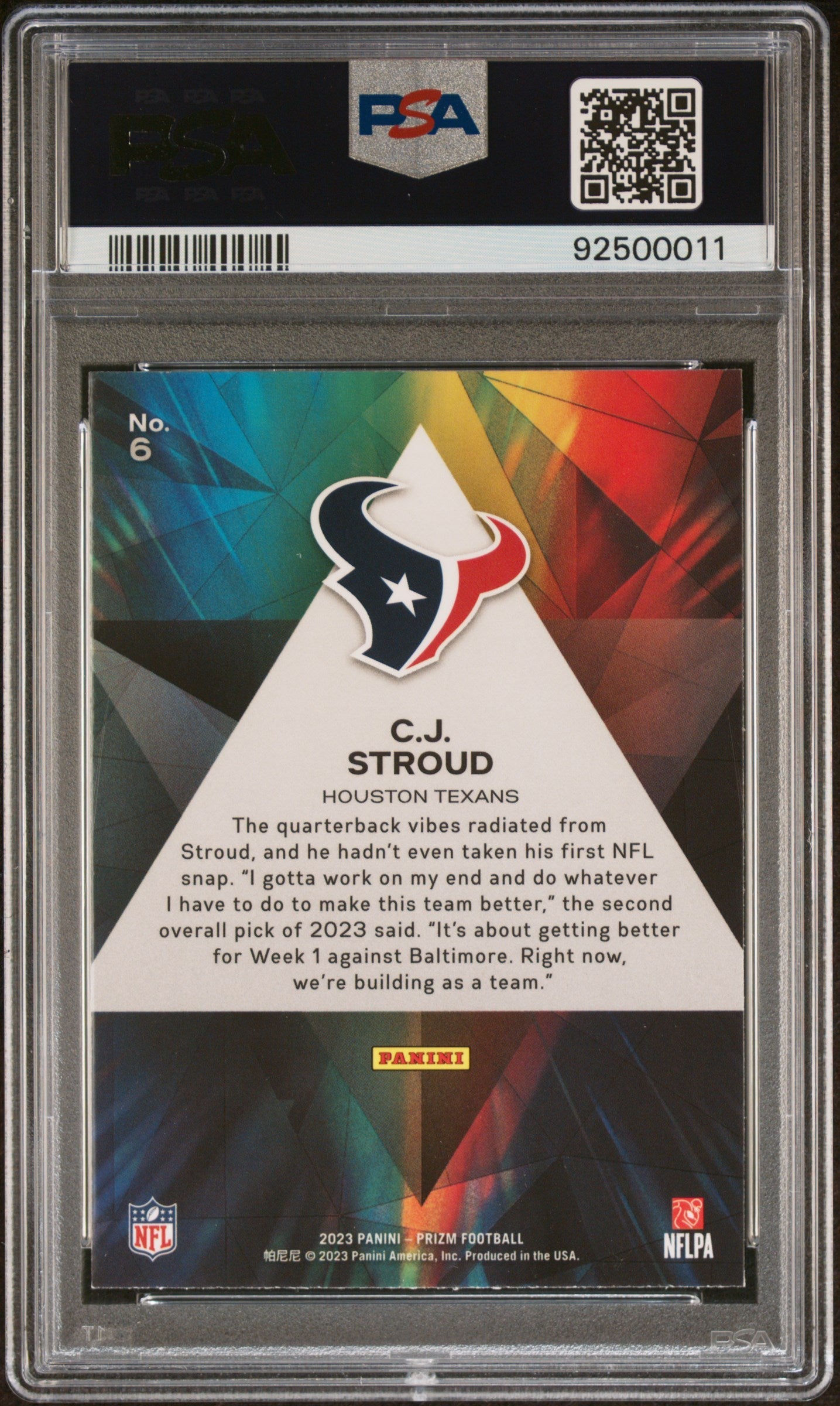 2023 Panini Prizm Prizmatic CJ Stroud Rookie #6 PSA 10 GEM MINT Houston Texans - Graded Sports Cards