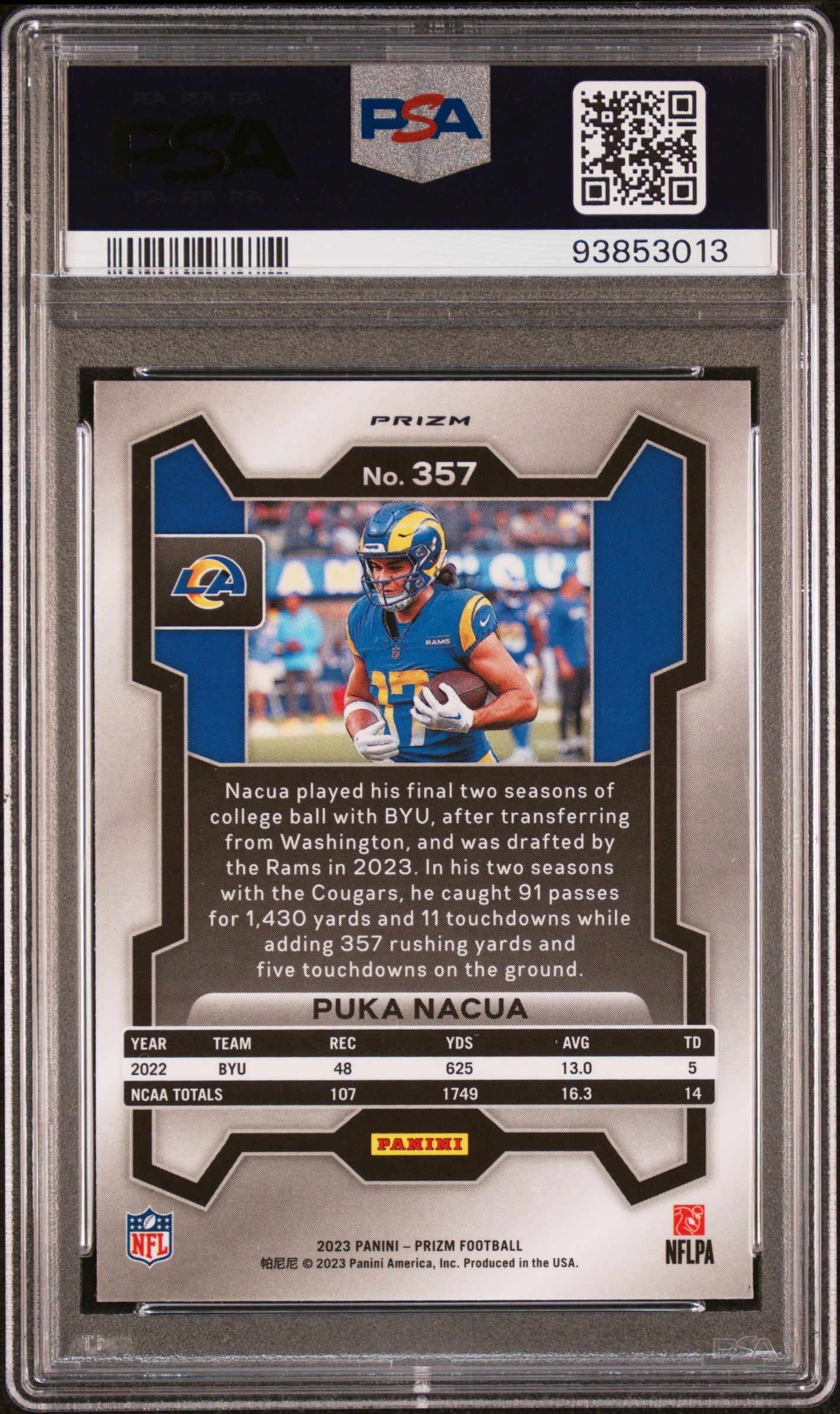 2023 Panini Prizm Puka Nacua Orange Disco Rookie 357 PSA 9 MINT Los Angeles Rams - Graded Sports Cards