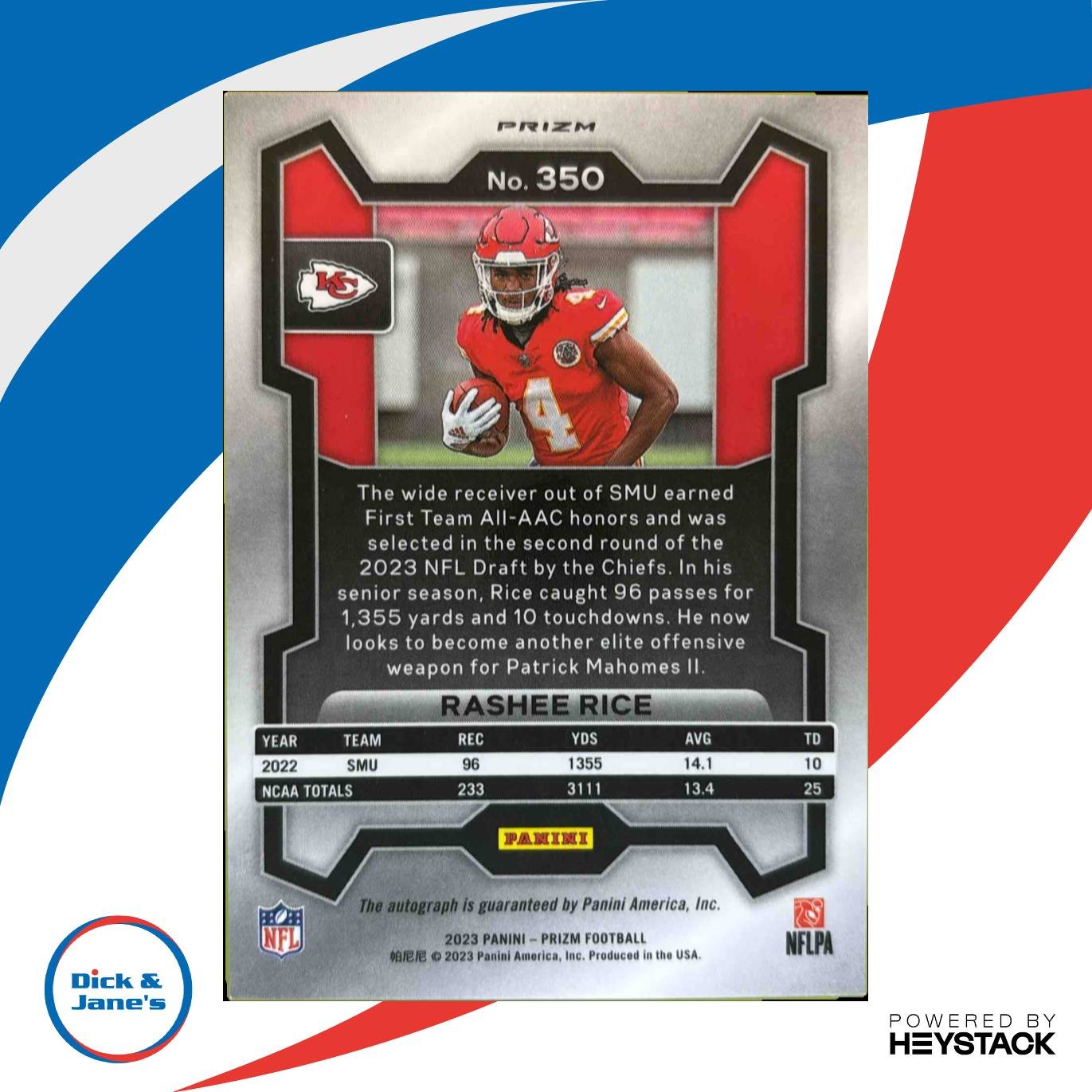 2023 Panini Prizm Rashee Rice Auto Pink #350 RC Kansas City Chiefs - Sports Cards
