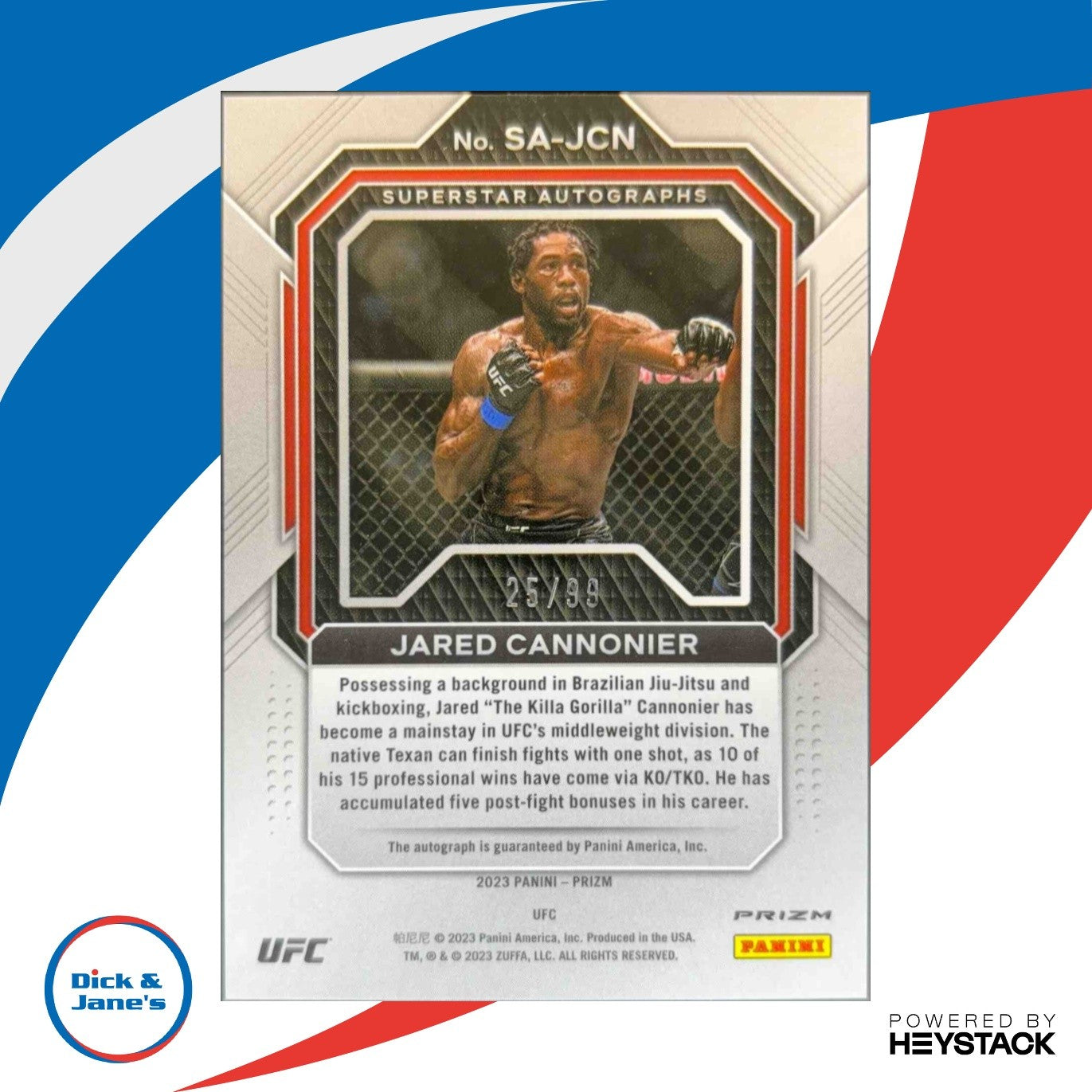 2023 Panini Prizm UFC Jared Cannonier Superstar Auto Red Prizms /99 #SA-JCN - Sports Cards