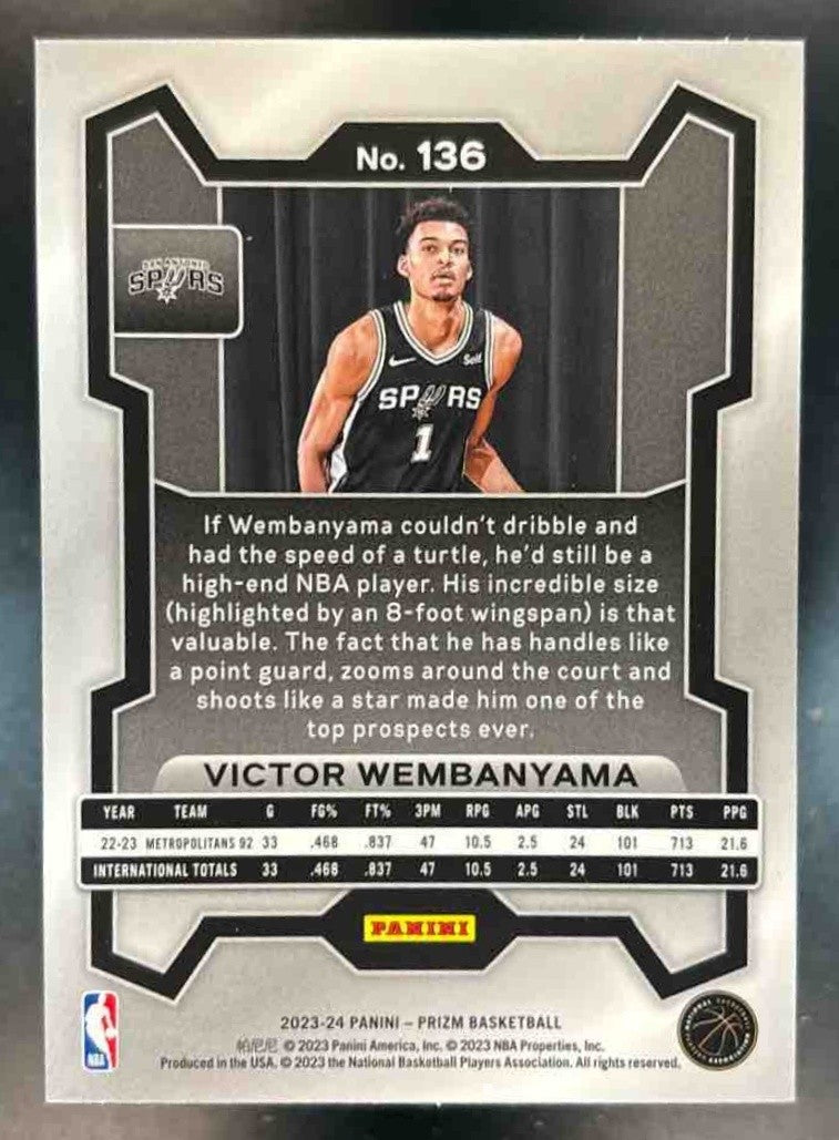 2023 Panini Prizm Victor Wembanyama #136 RC San Antonio Spurs - Sports Cards