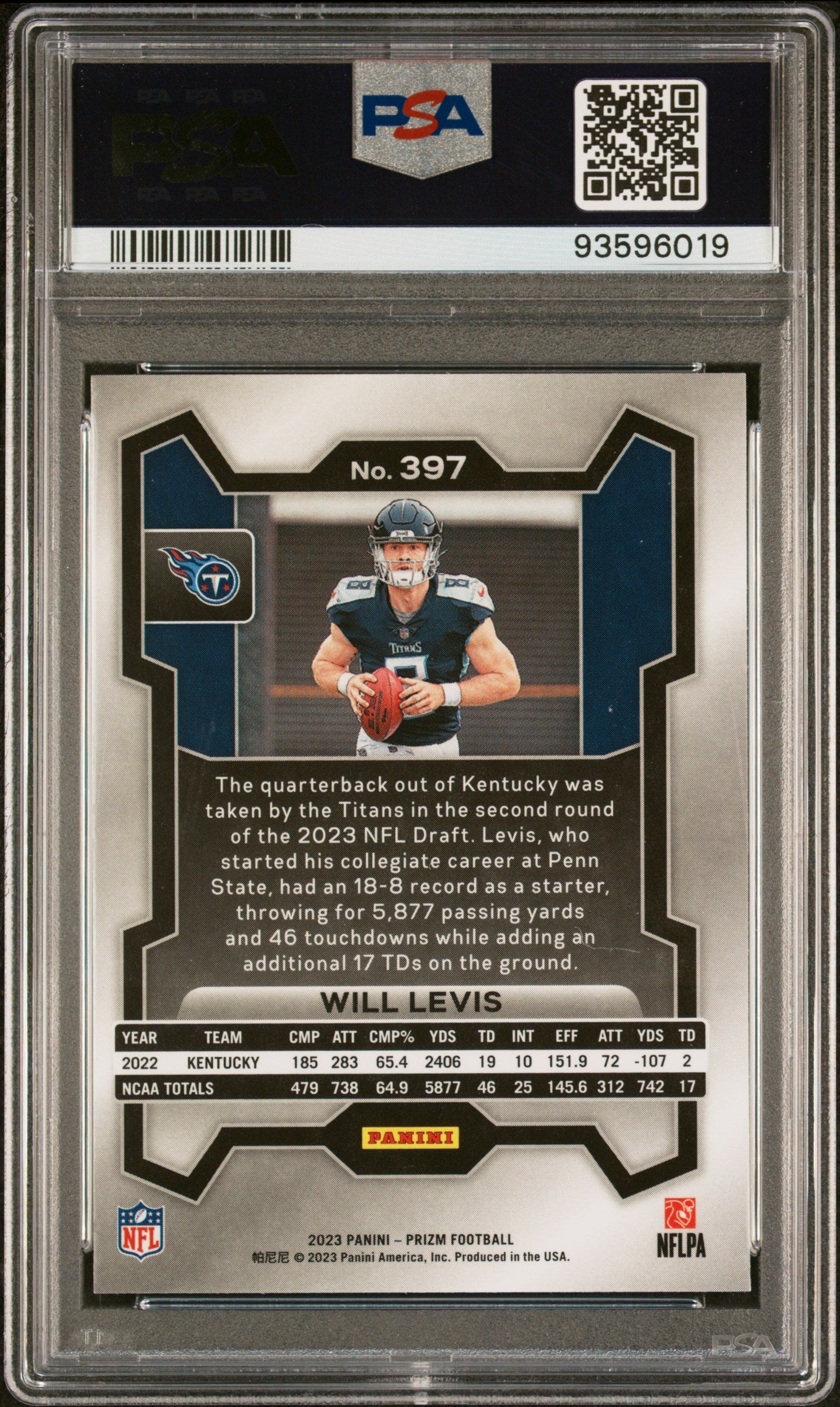 2023 Panini Prizm Will Levis #397 PSA 10 GEM MINT Rookie Tennessee Titans - Graded Sports Cards