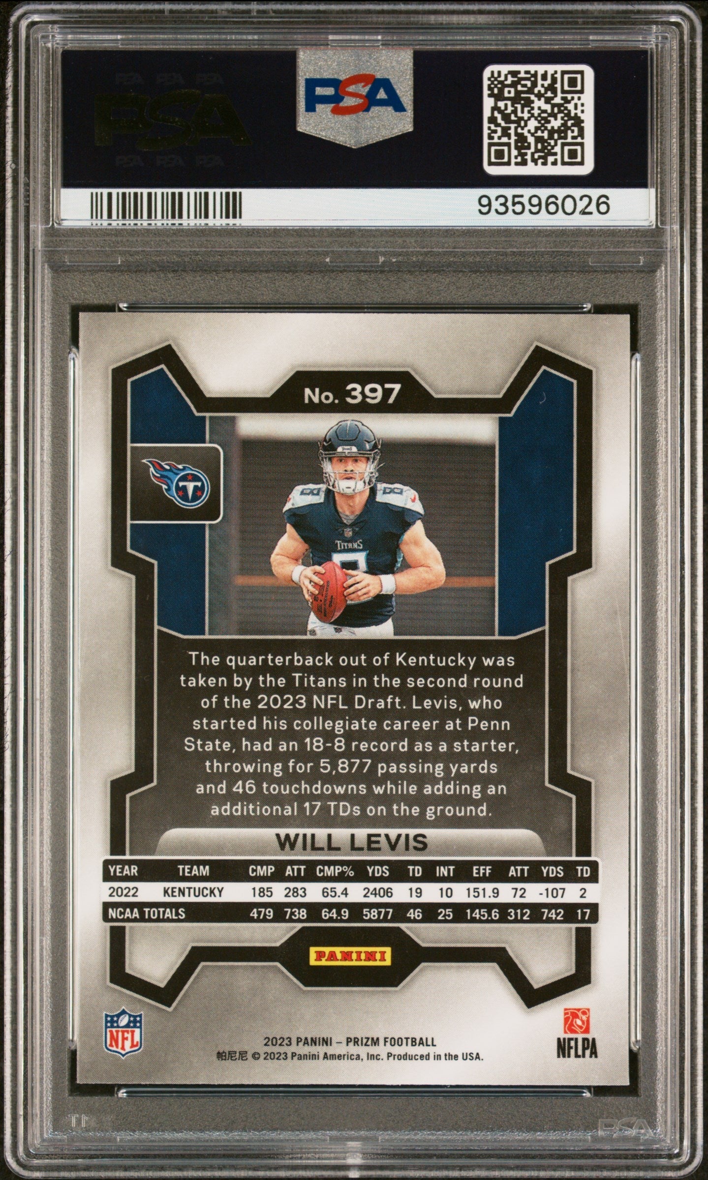 2023 Panini Prizm Will Levis Rookie #397 PSA 10 Football - Graded Sports Cards