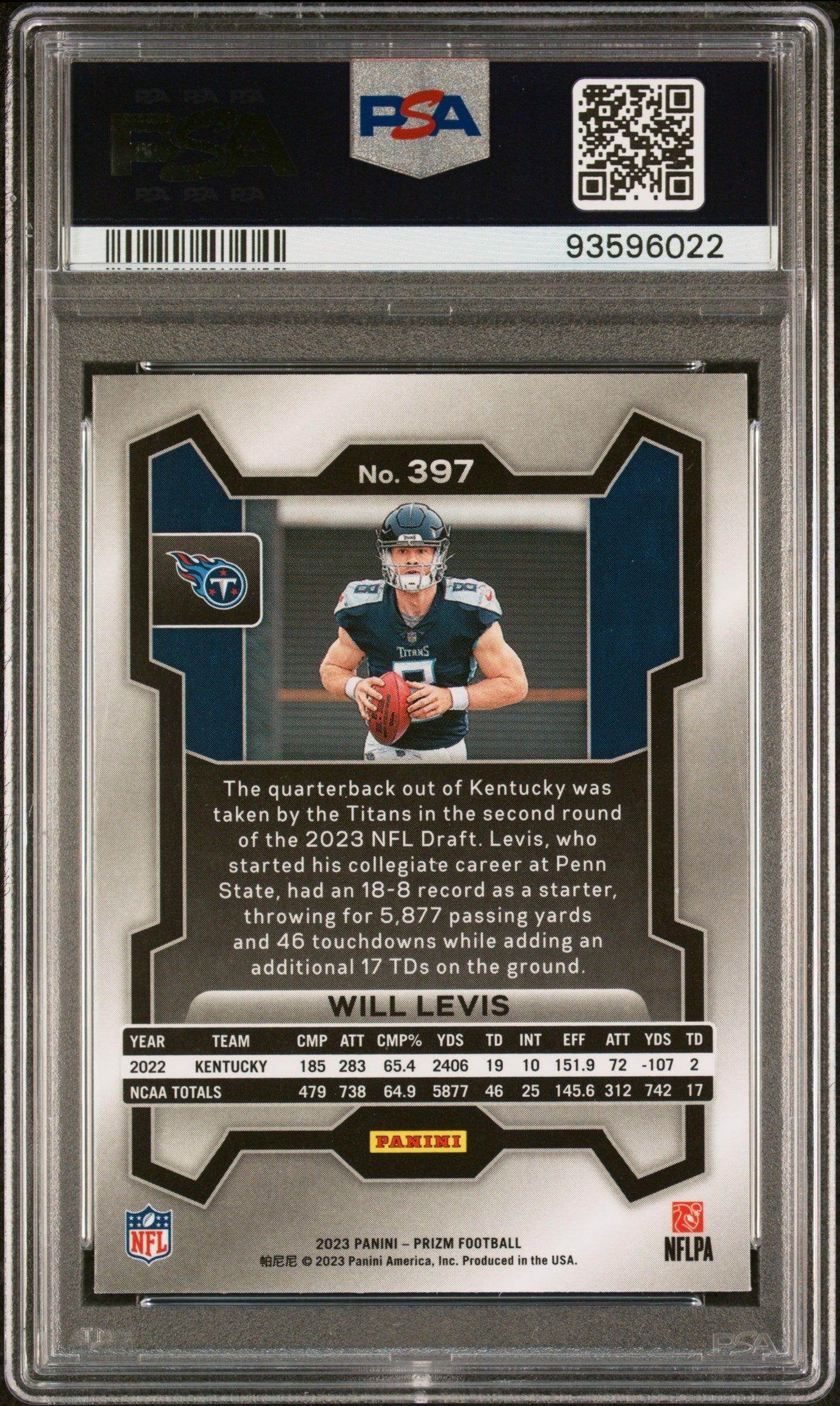 2023 Panini Prizm Will Levis Rookie #397 PSA 10 Football - Graded Sports Cards