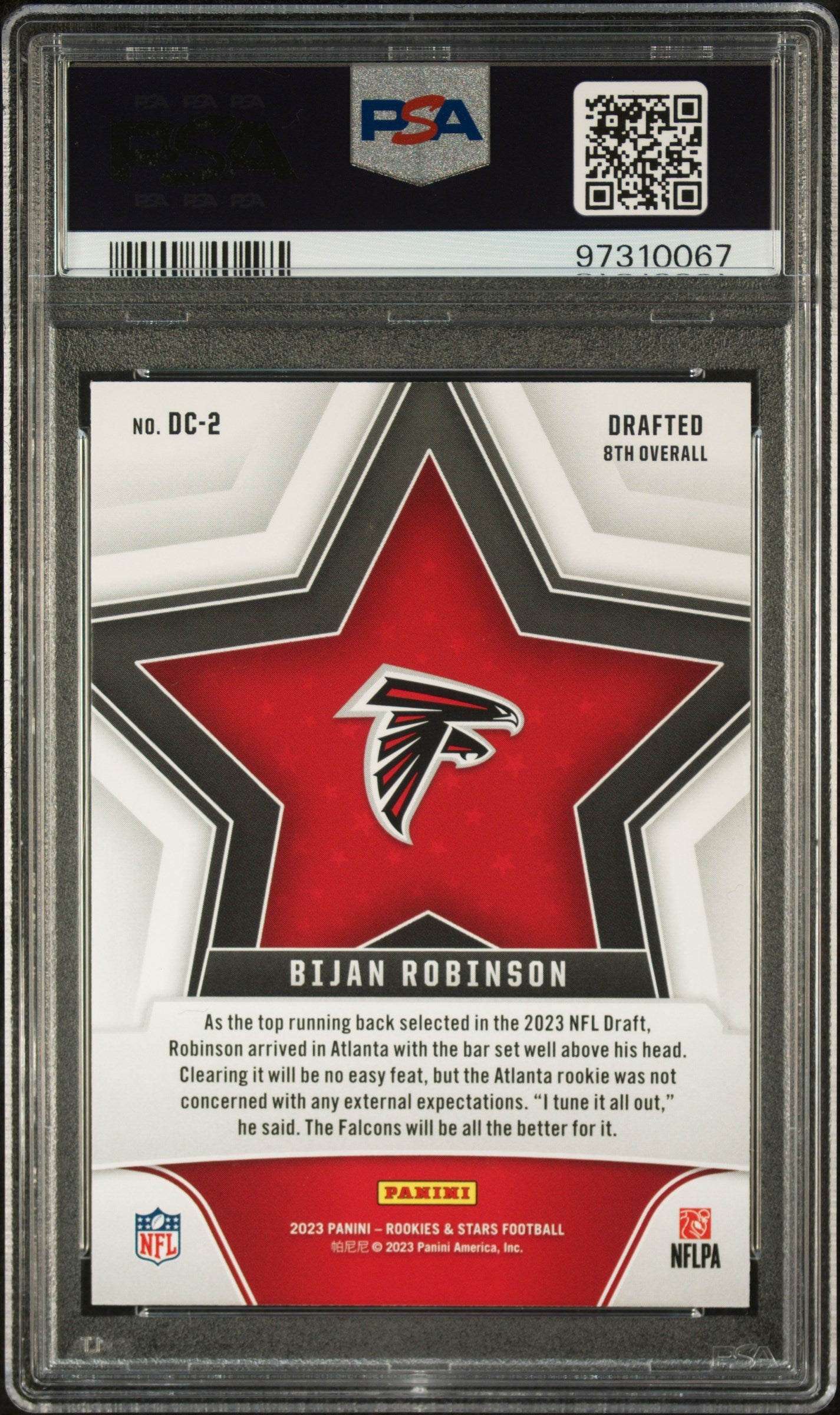 2023 Panini Rookies & Stars Draft Class Bijan Robinson #DC2 PSA 10 - Graded Sports Cards