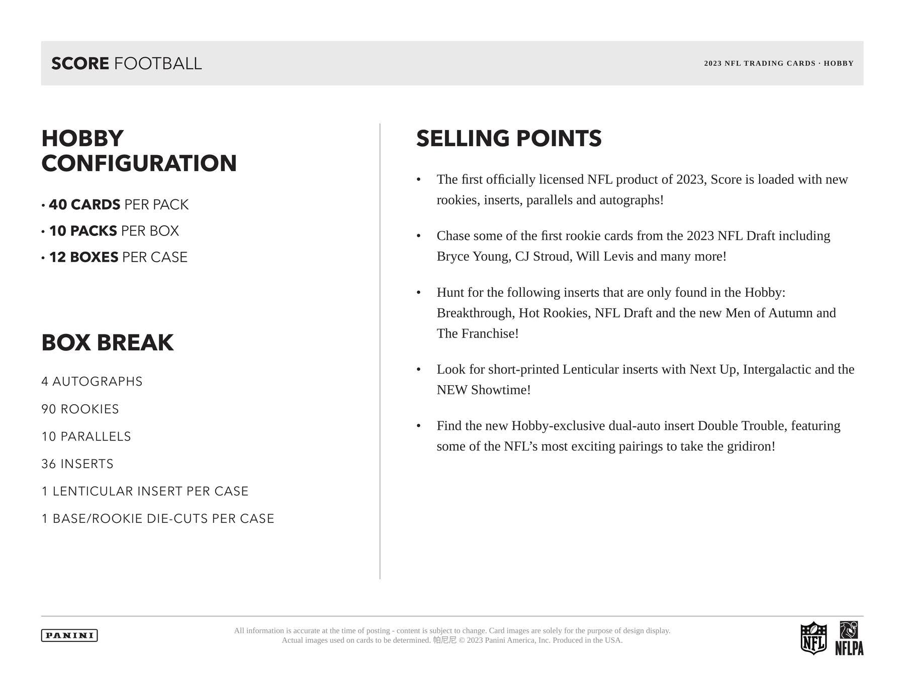 2023 Panini Score Football Hobby Box (4 Autogtaphs) (10 Jumbo Packs) - NFL Blaster