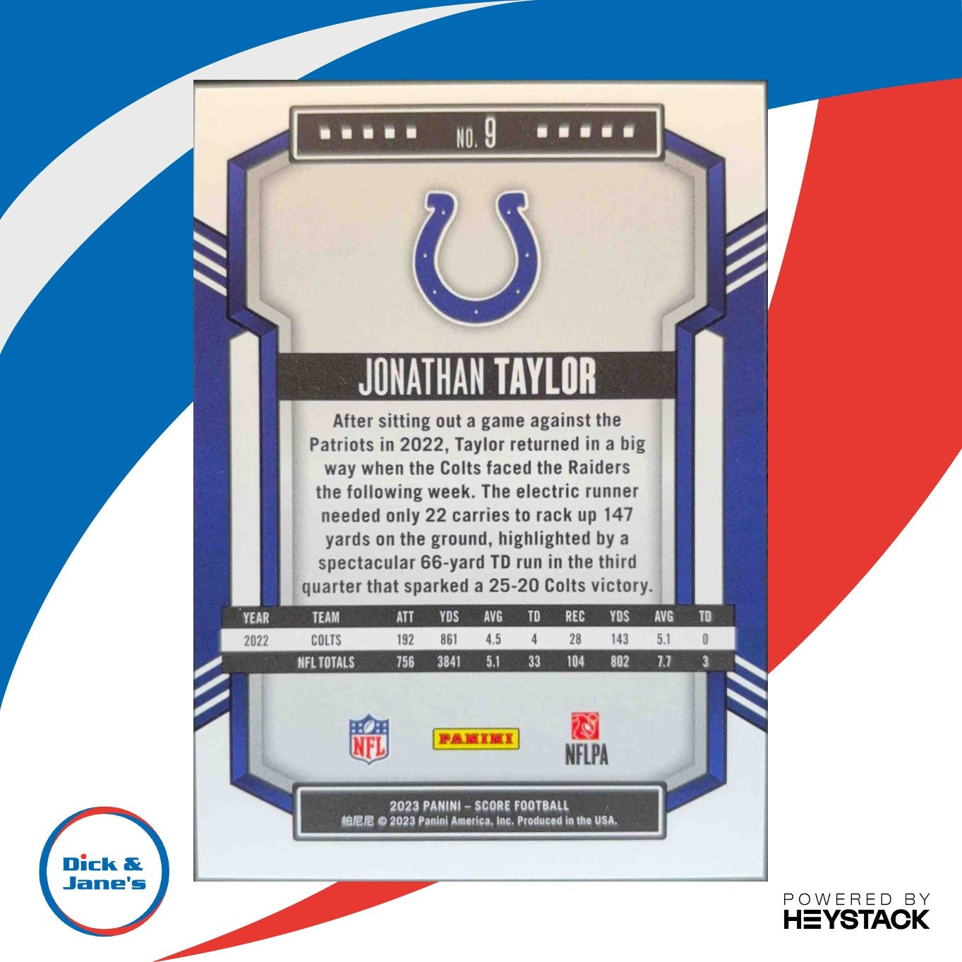 2023 Panini Score Jonathan Taylor Gold Zone /50 #9 Indianapolis Colts - Sports Cards