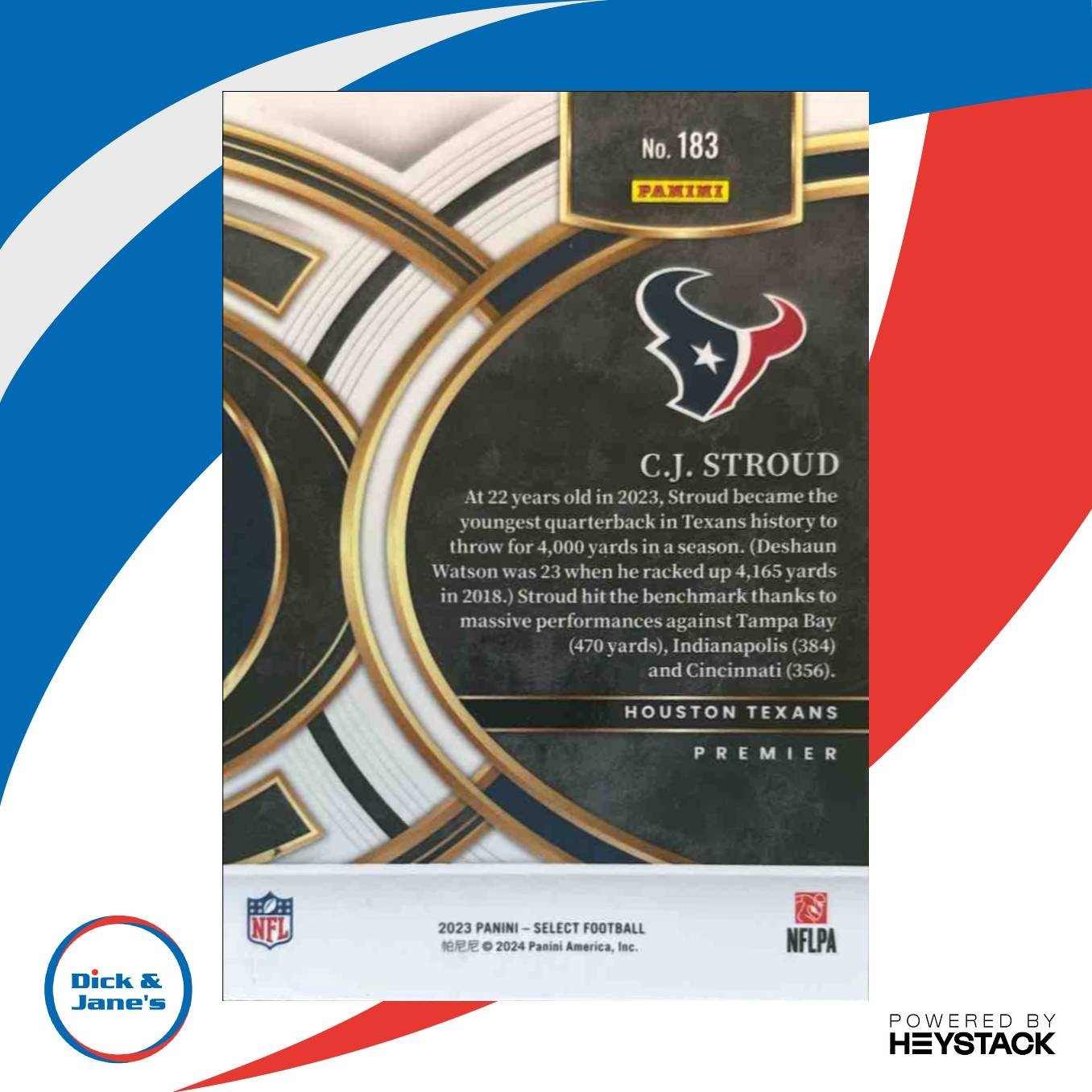 2023 Panini Select C.J. Stroud #183 RC Premier Houston Texans - Sports Cards