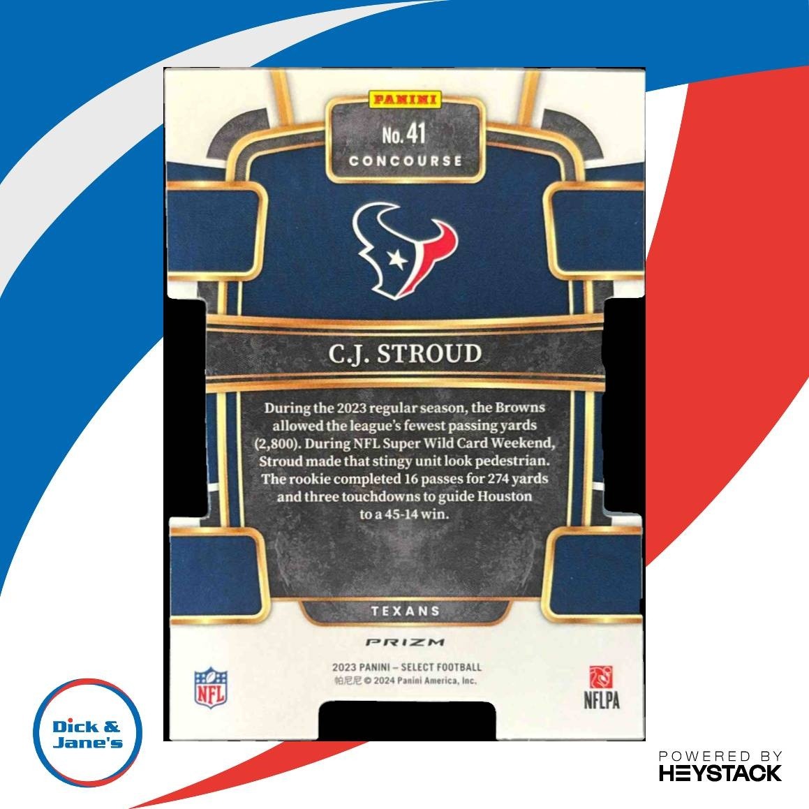 2023 Panini Select C.J. Stroud Red and Yellow Die Cut #41 RC Houston Texans - Sports Cards